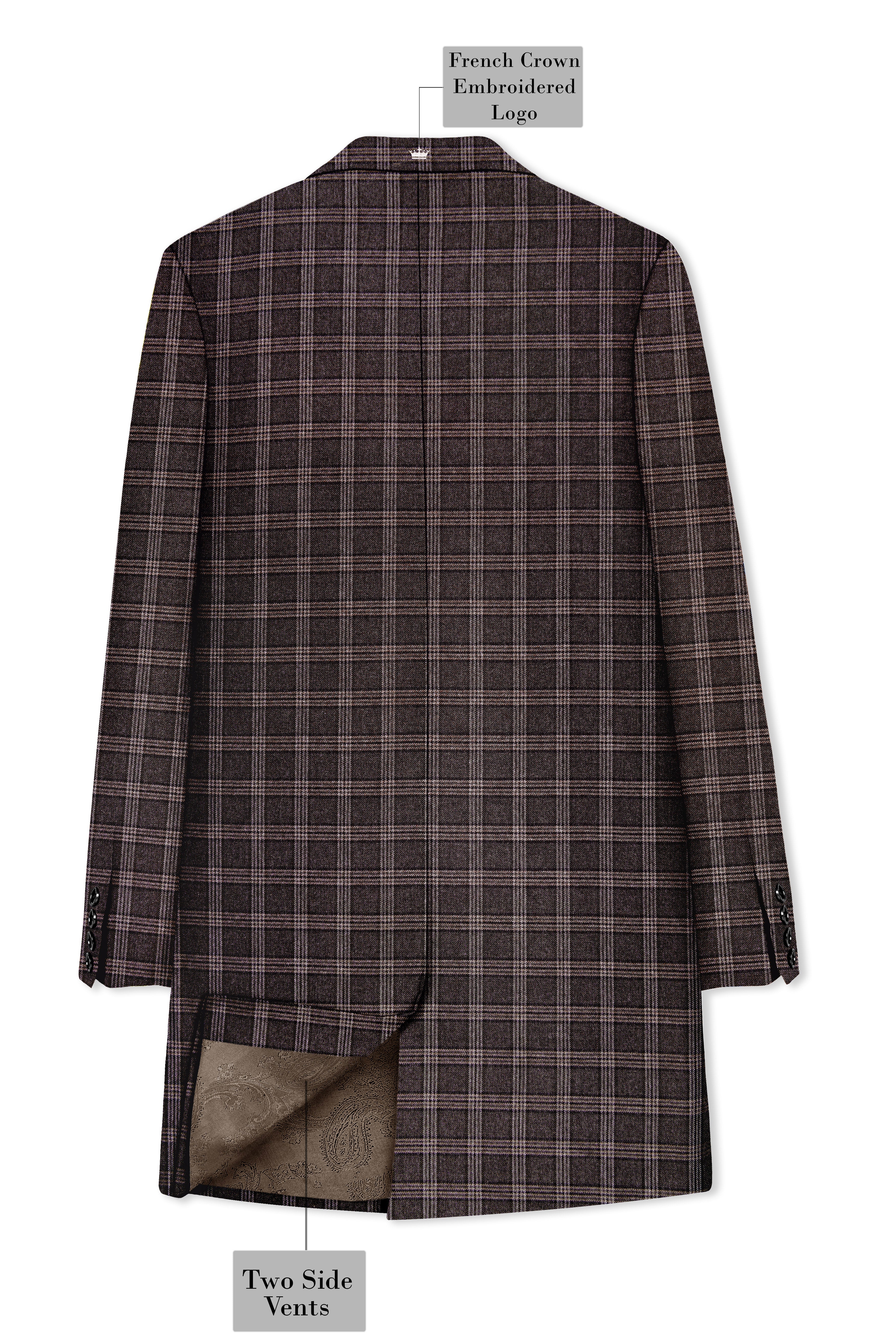 Eclenzo-Eclipse Brown Plaid Tweed Single Breasted Overcoat With Pant