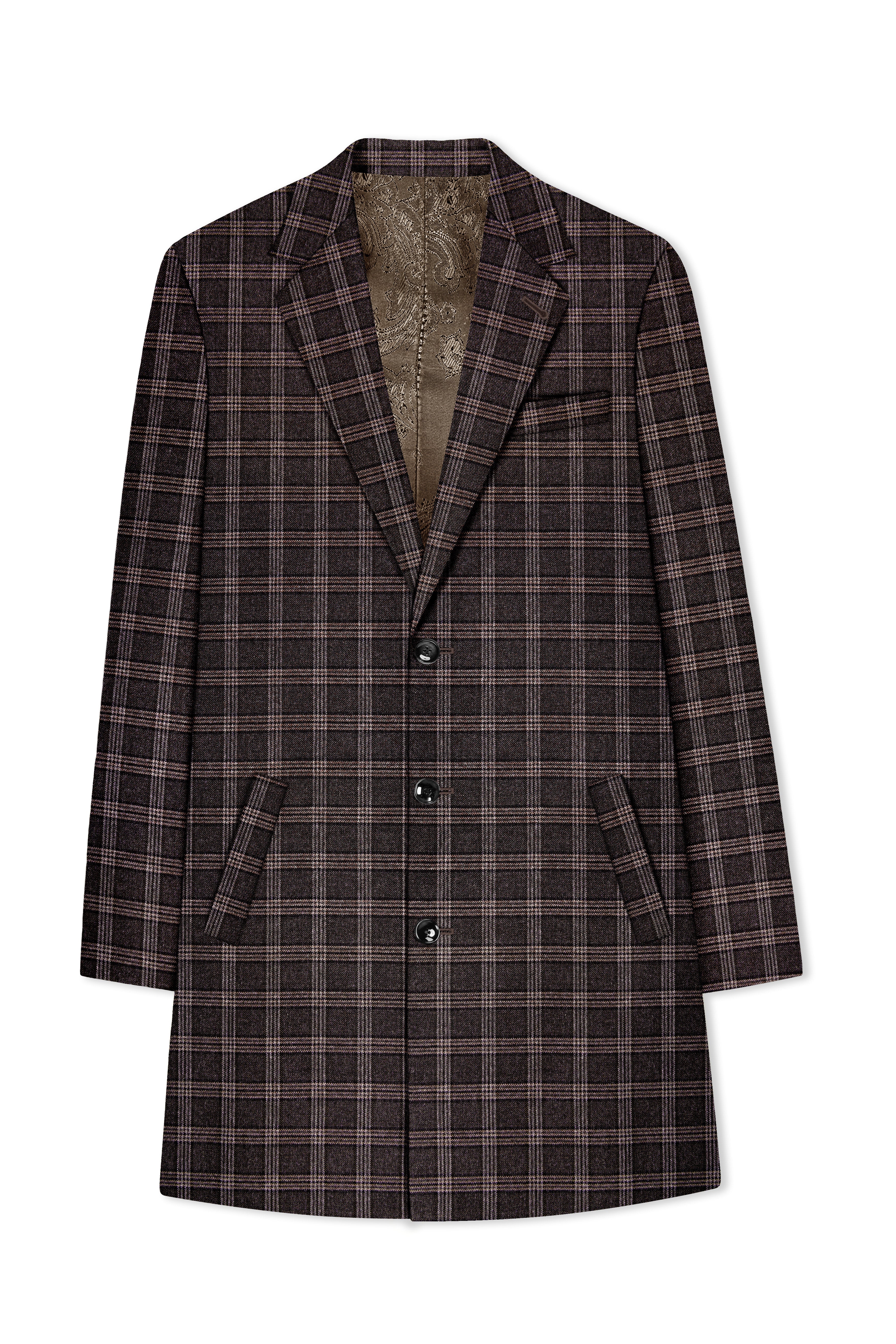 Eclenzo-Eclipse Brown Plaid Tweed Single Breasted Overcoat With Pant