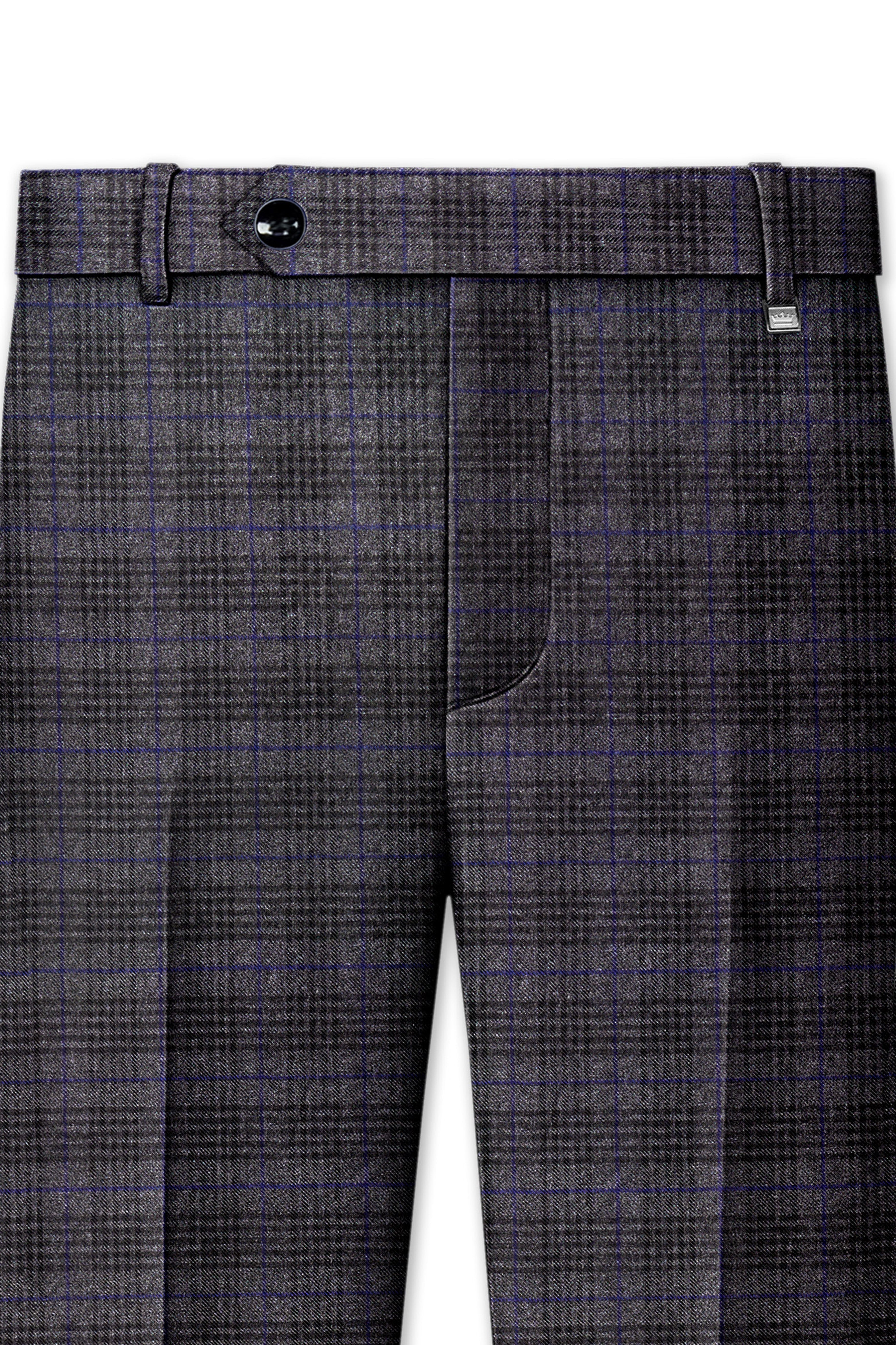 Cinerro-Shark Gray Plaid Tweed Single Breasted Trench Coat With Pant