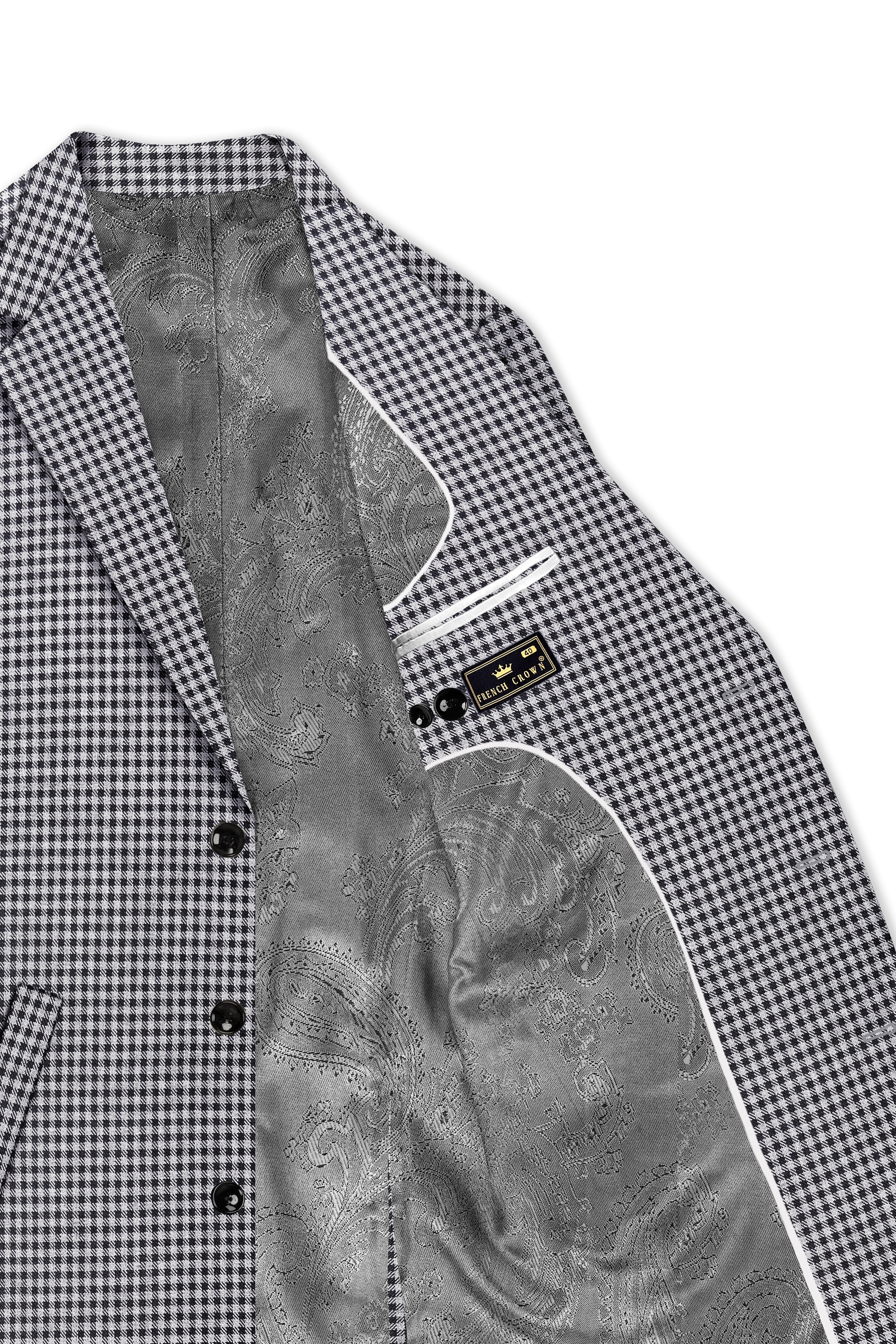 Graphite-Metallic Gray And Tuatara Gingham Plaid Tweed Single Breasted Trench Coat With Pant