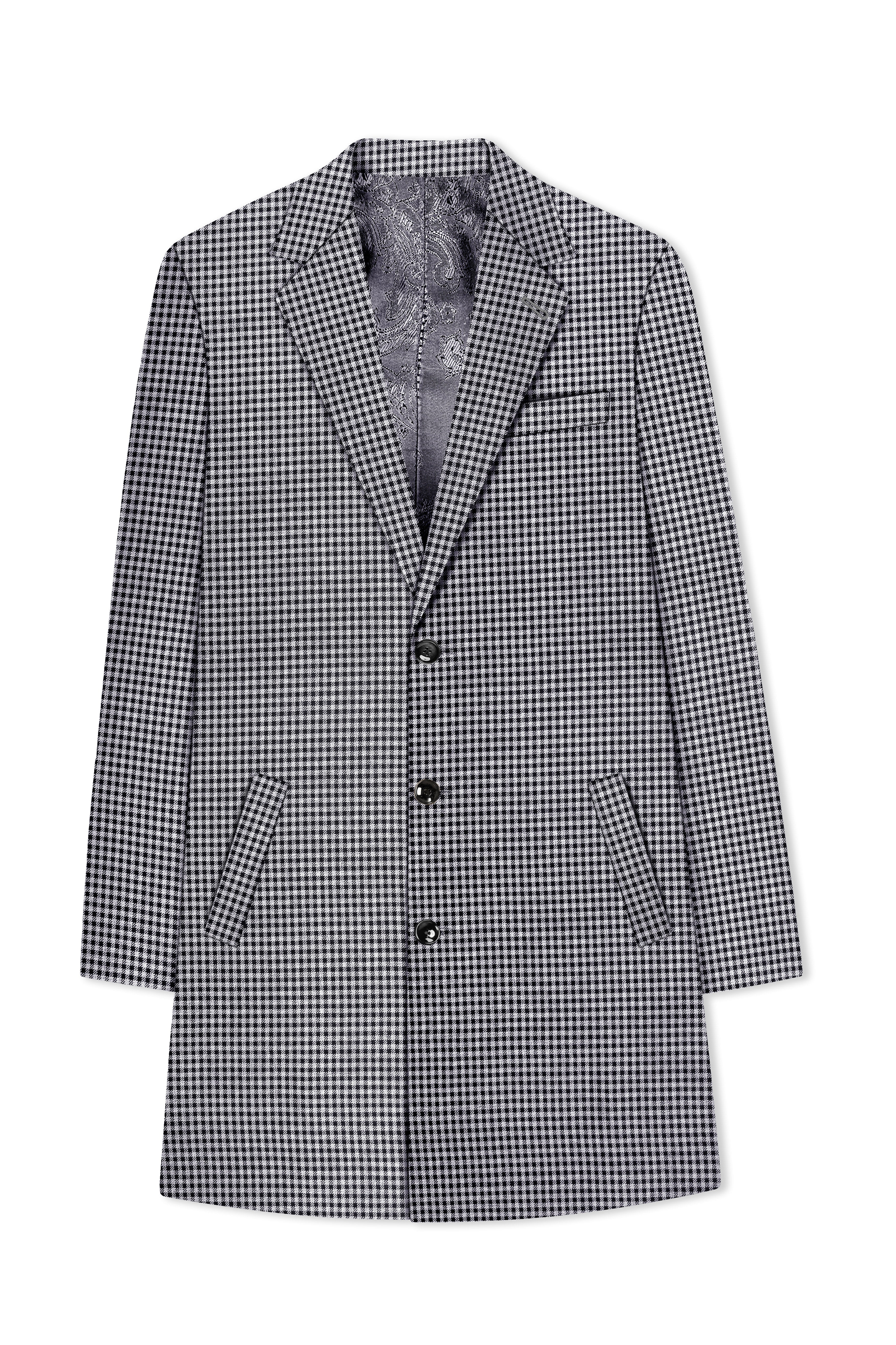 Graphite-Metallic Gray And Tuatara Gingham Plaid Tweed Single Breasted Trench Coat With Pant