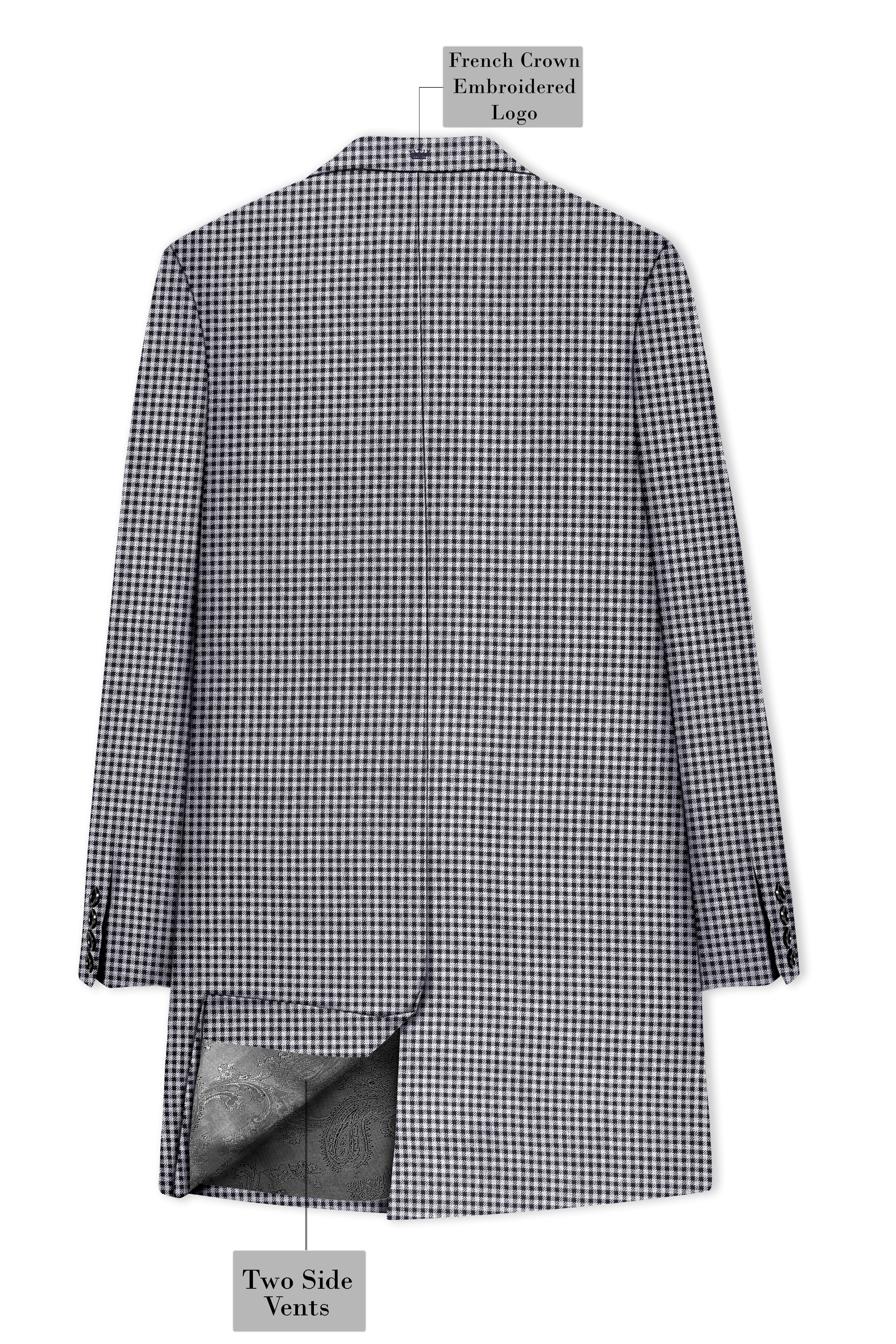 Graphite-Metallic Gray And Tuatara Gingham Plaid Tweed Single Breasted Trench Coat With Pant