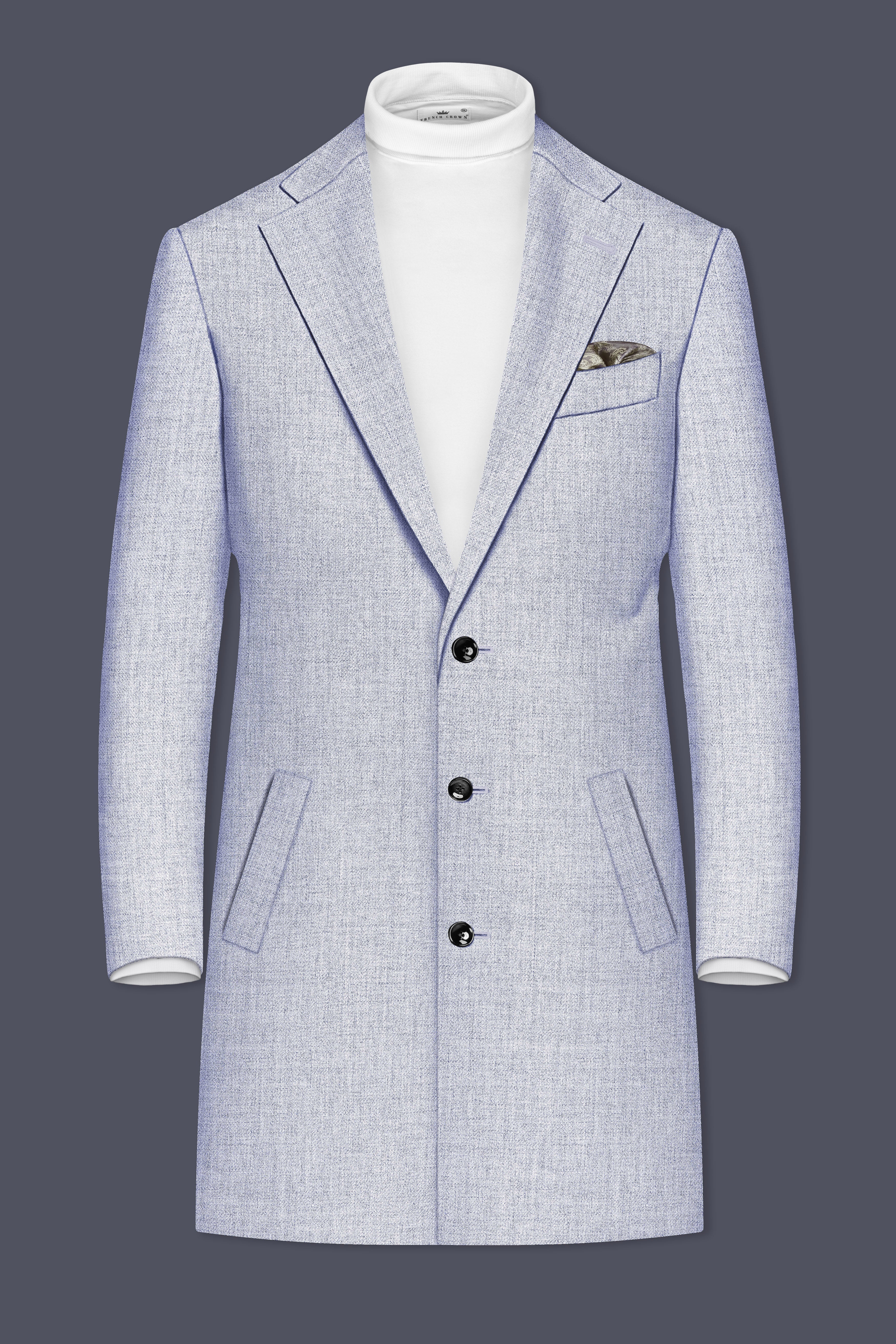 Celestia-Frosted Lilac Blue Textured Tweed Single Breasted Trench Coat With Pant