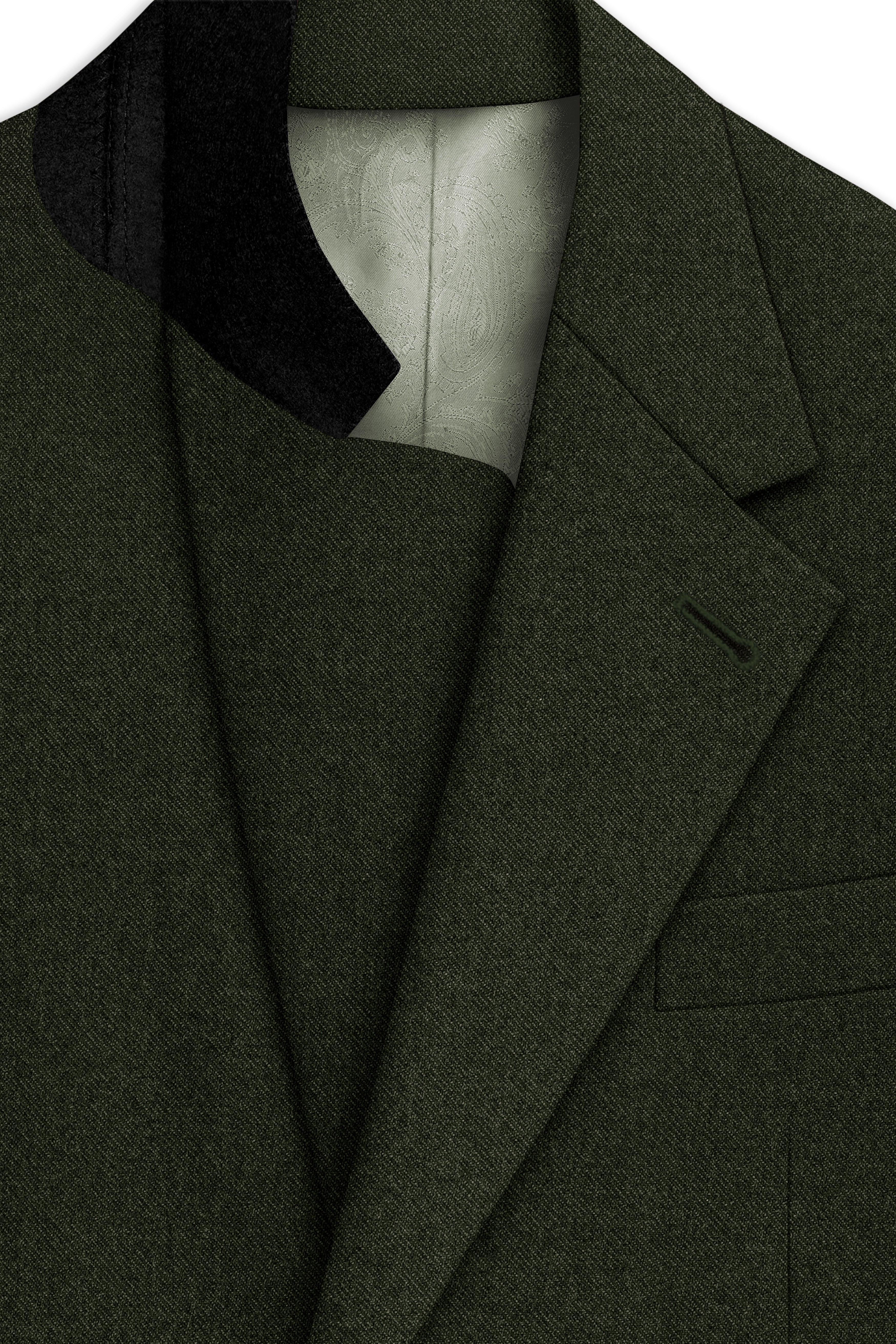 Olvoro-Rifle Green Textured Tweed Single Breasted Overcoat With Pant