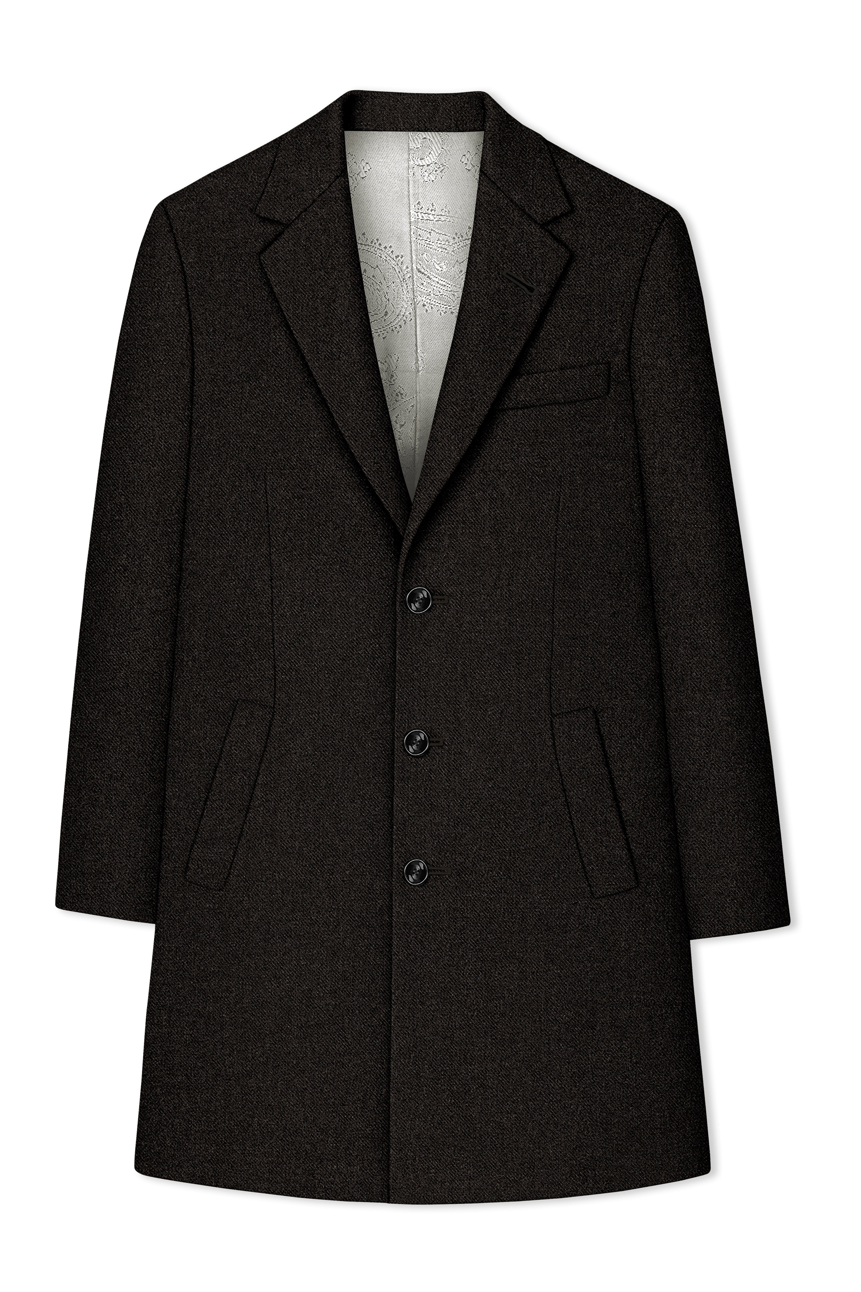 Aurezeus-Zeus Brown Textured Tweed Single Breasted Overcoat With Pant