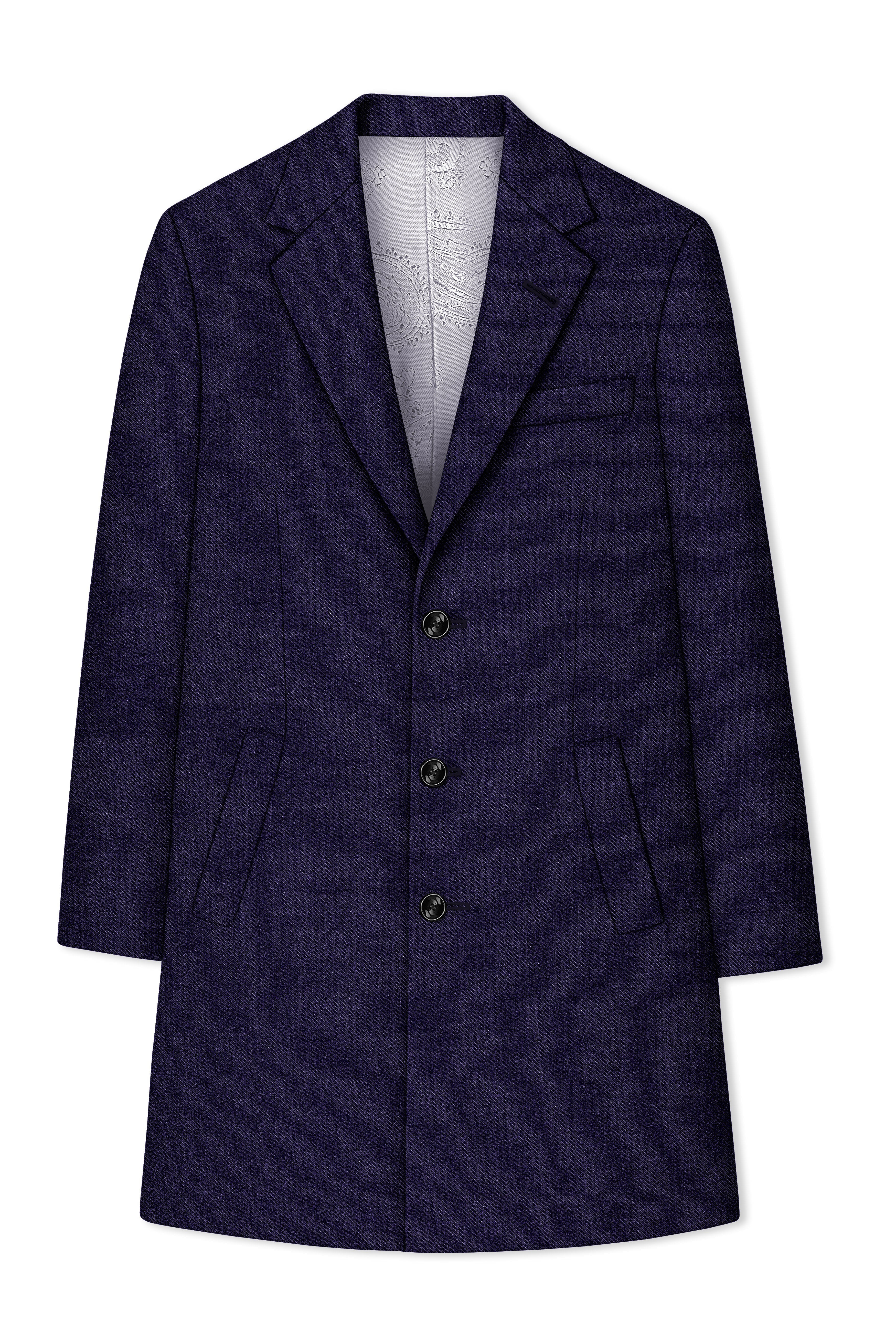 Bluvoro-Mirage Blue Textured Tweed Single Breasted Overcoat With Pant