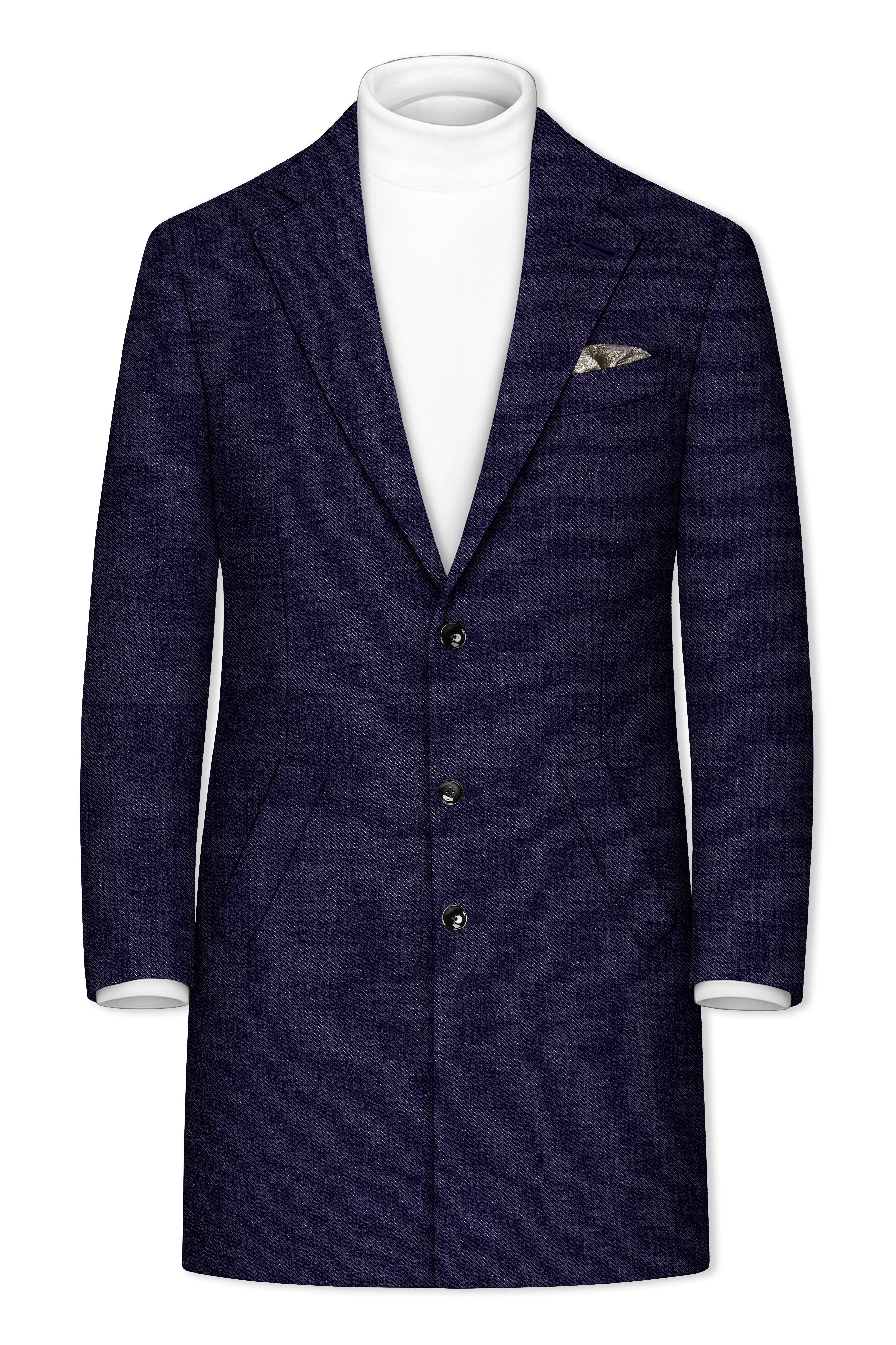 Bluvoro-Mirage Blue Textured Tweed Single Breasted Overcoat With Pant