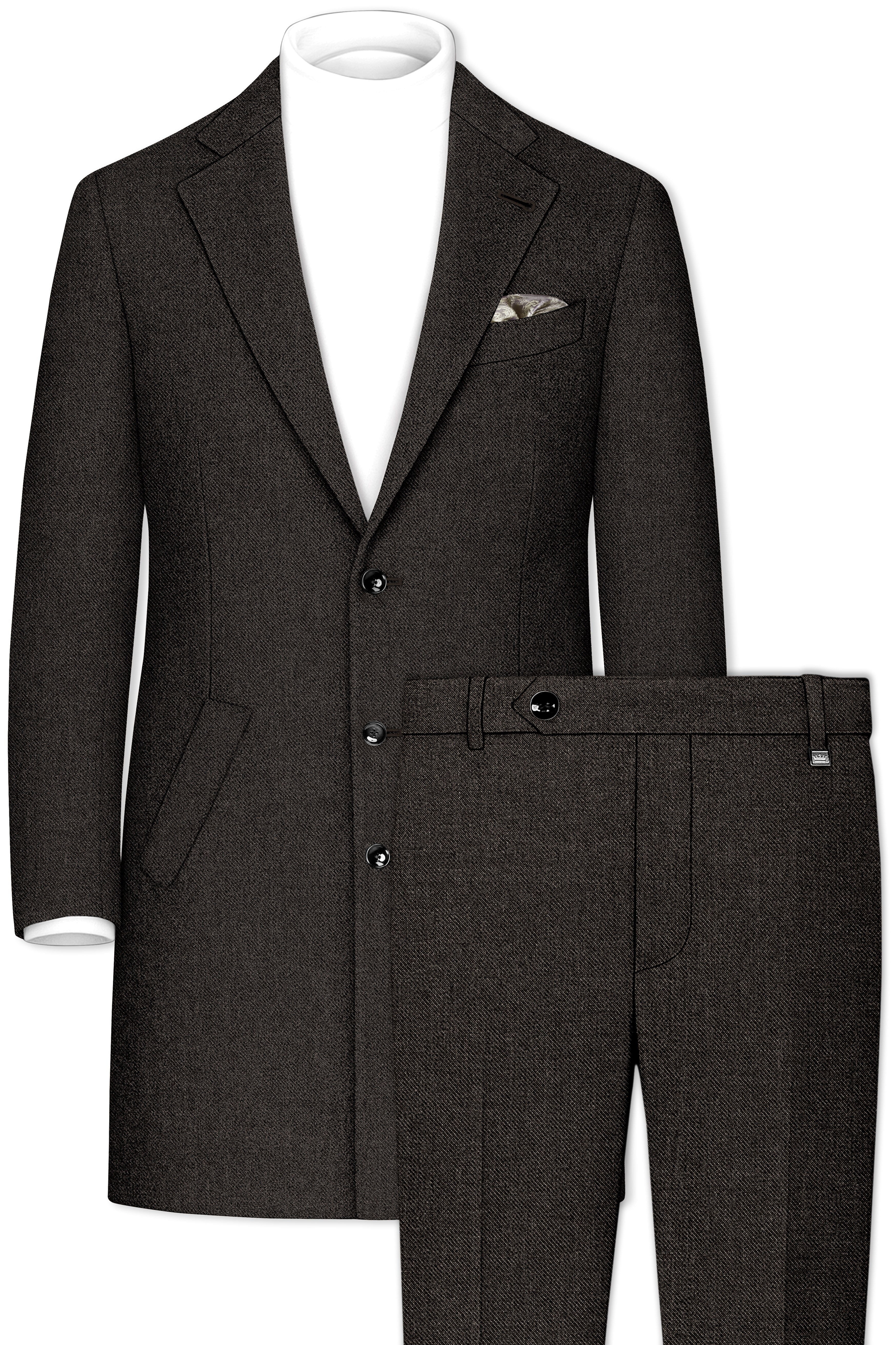Auregond-Gondola Brown Textured Tweed Single Breasted Overcoat With Pant