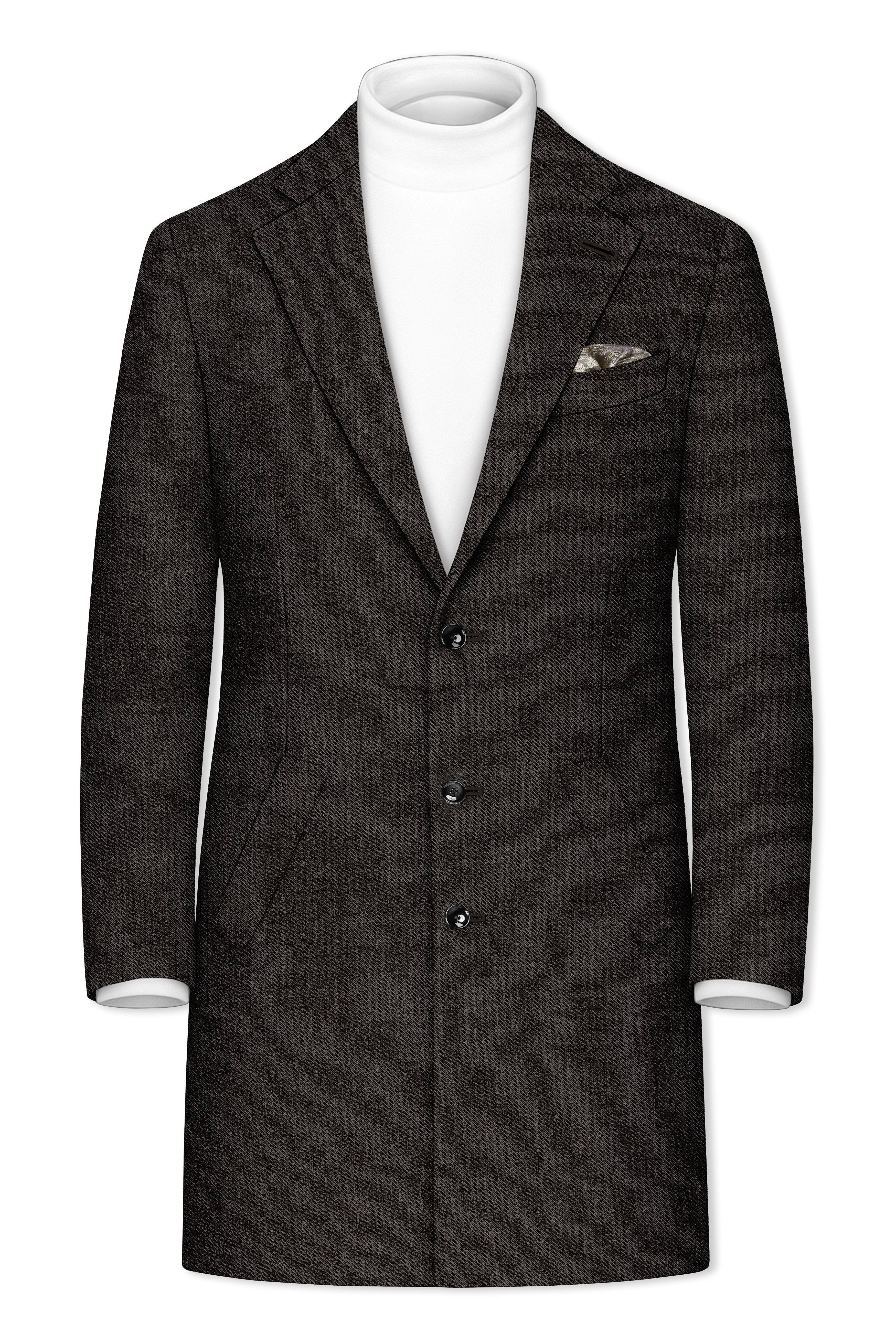 Auregond-Gondola Brown Textured Tweed Single Breasted Overcoat With Pant