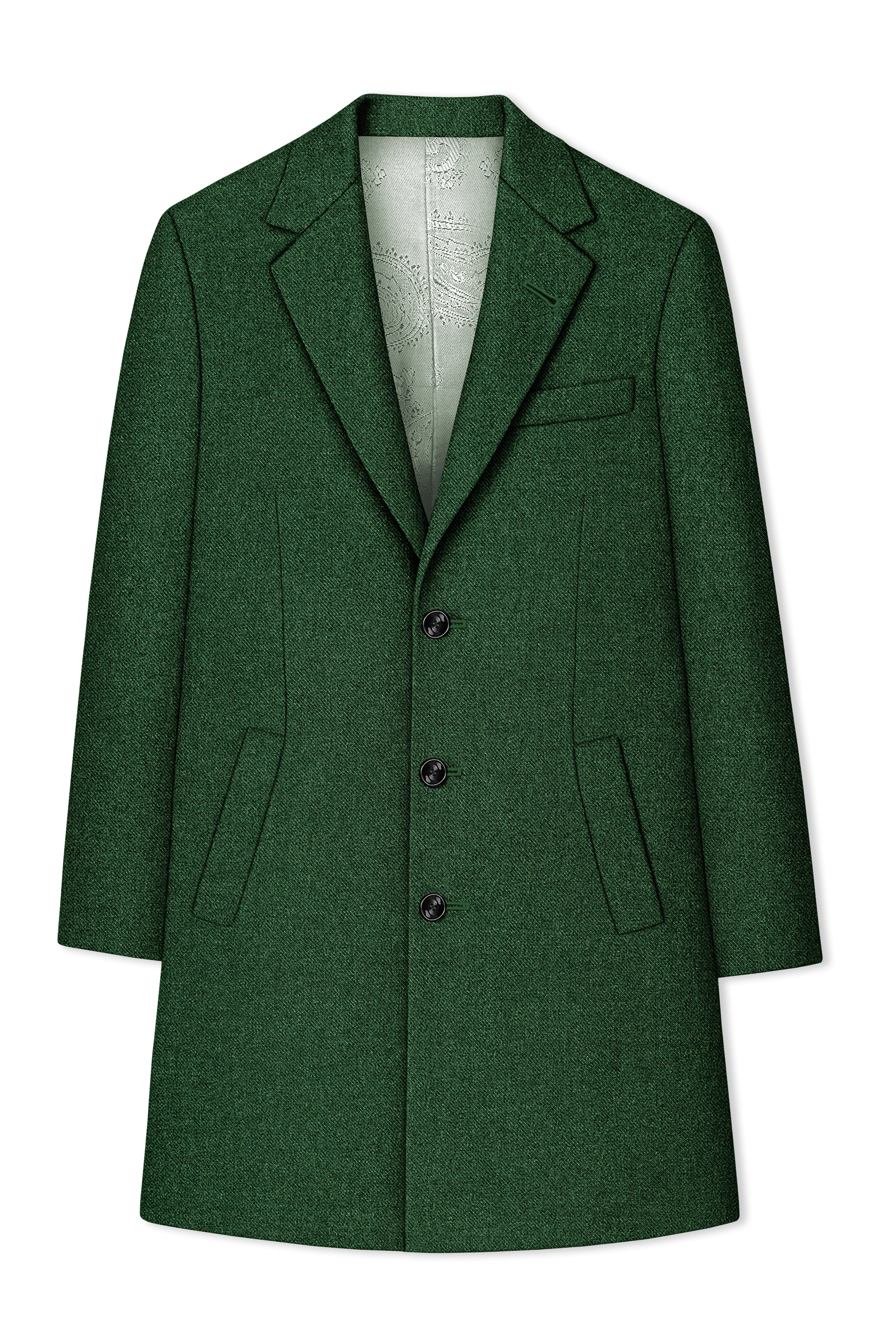 Virenza-Mystle Green Textured Tweed Single Breasted Overcoat With Pant