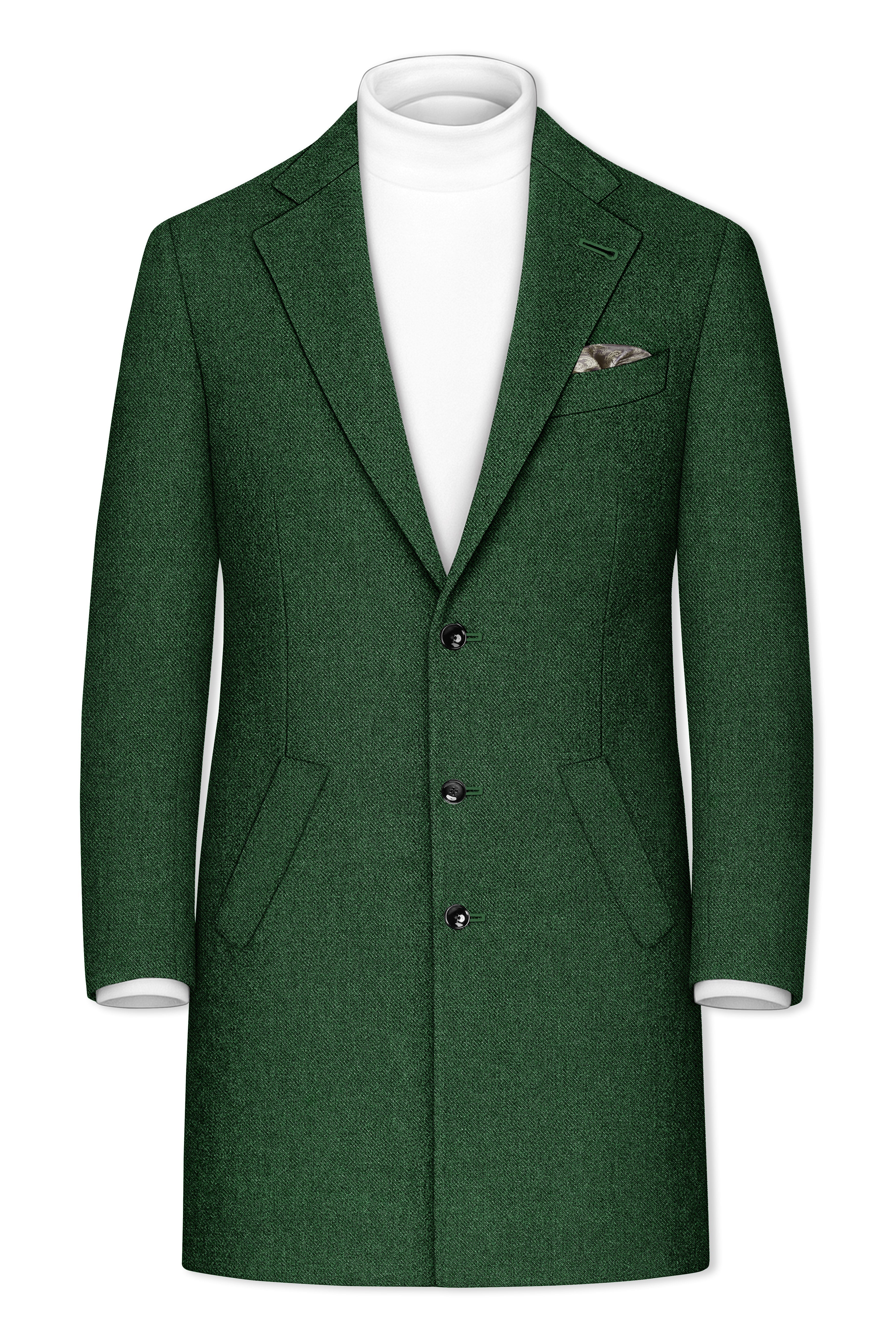 Virenza-Mystle Green Textured Tweed Single Breasted Overcoat With Pant