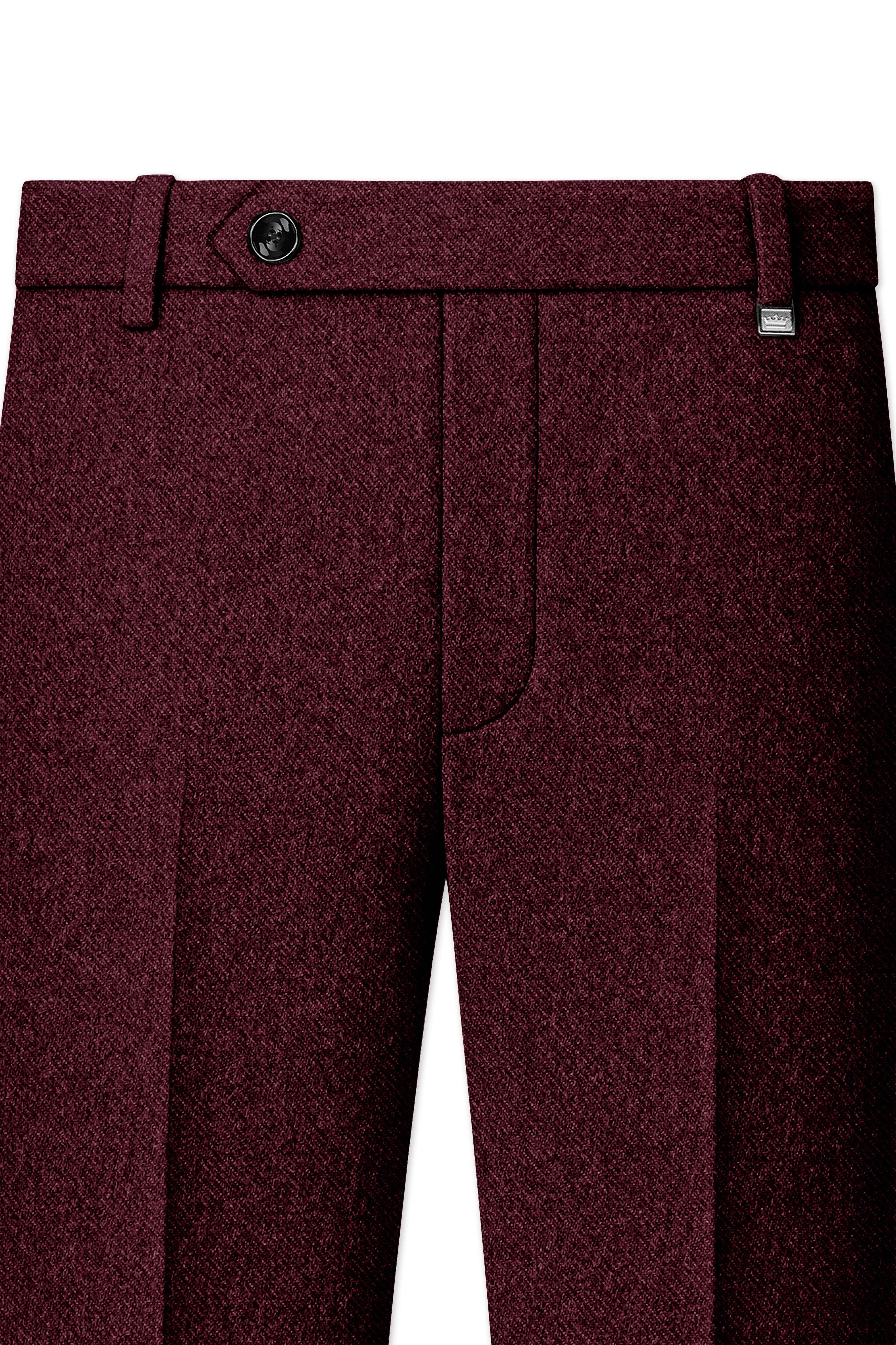Burgvoro-Crated Maroon Textured Tweed Single Breasted Overcoat With Pant