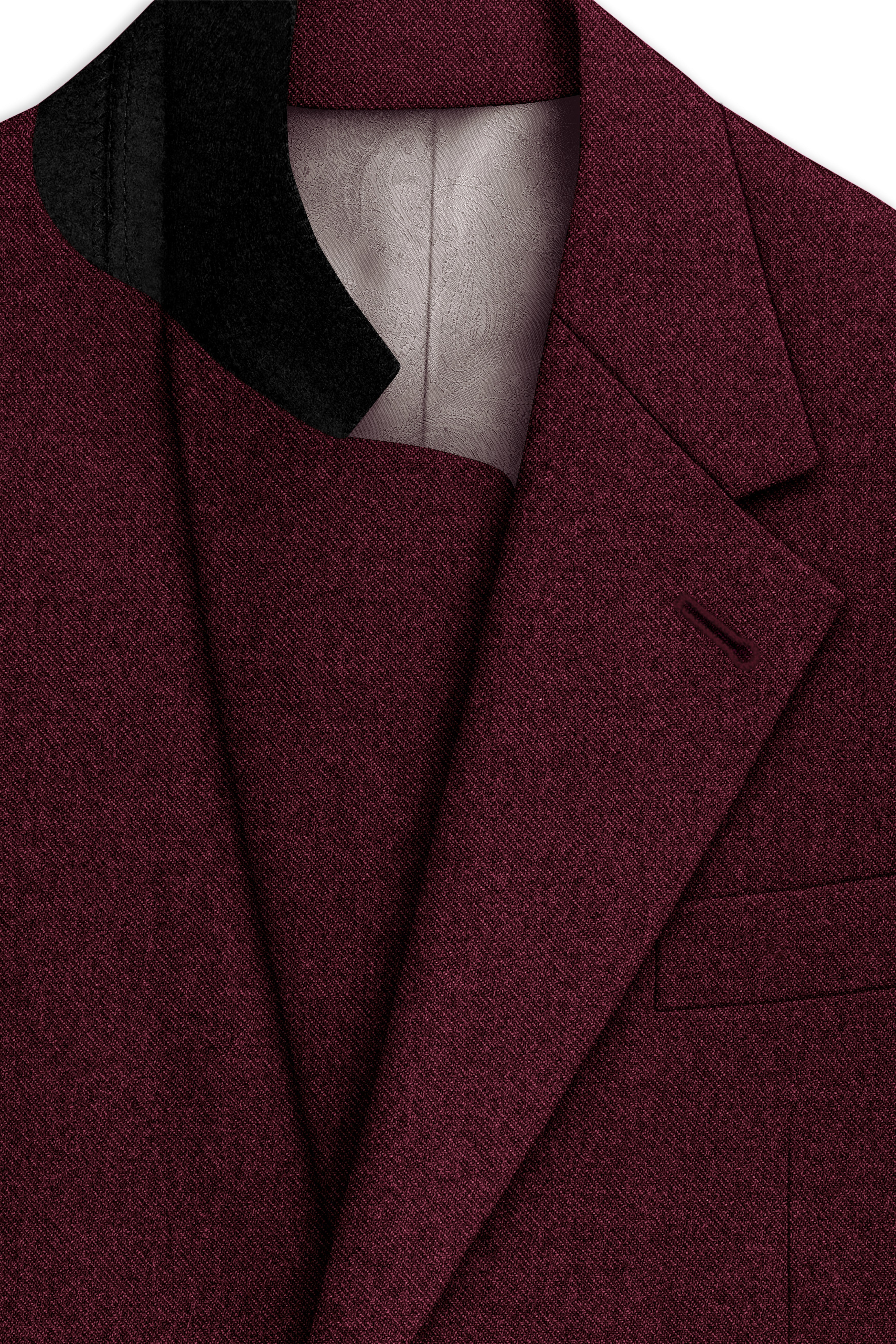 Burgvoro-Crated Maroon Textured Tweed Single Breasted Overcoat With Pant