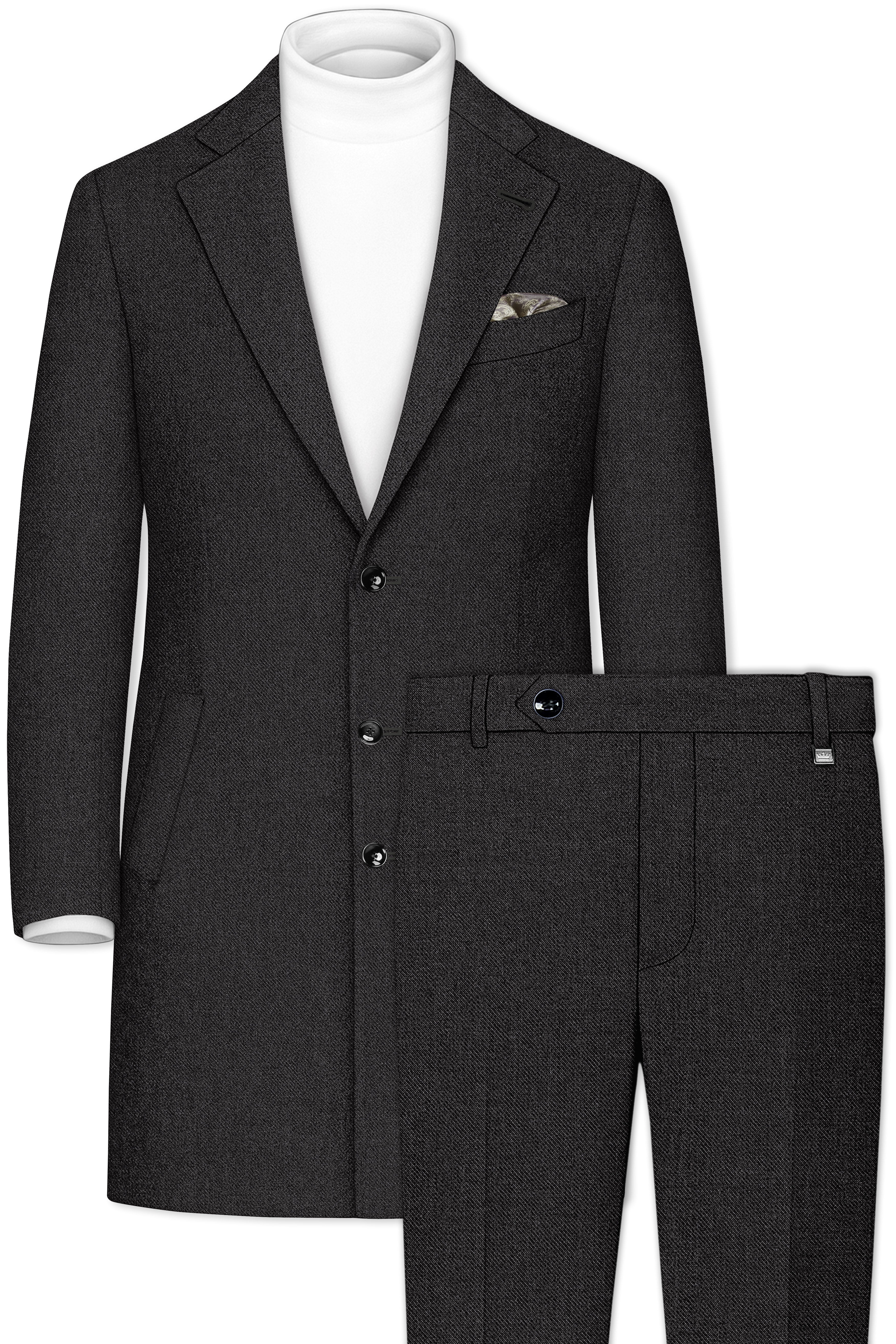 Cinerro-Mine Shaft Gray Textured Tweed Single Breasted Overcoat With Pant