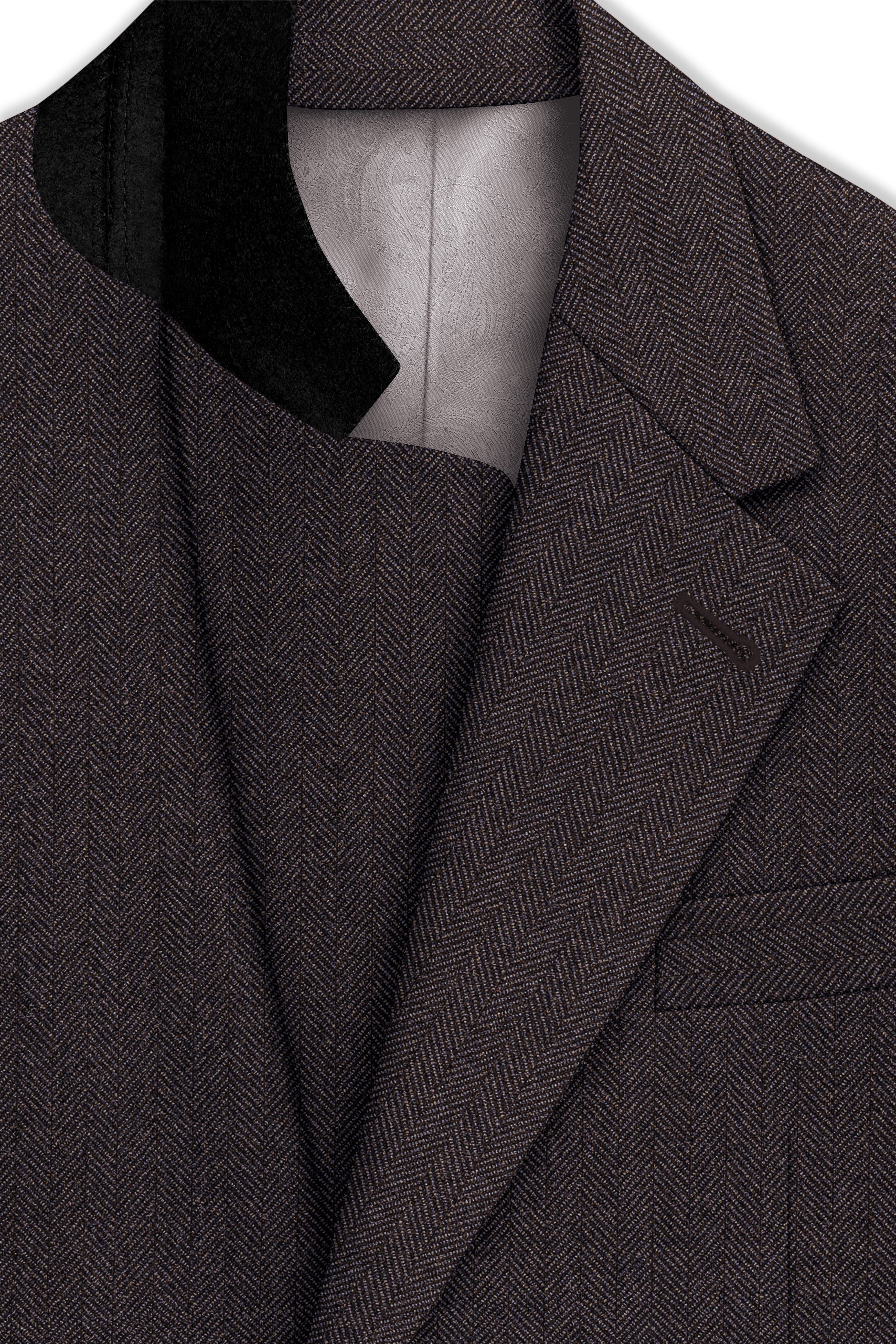 Aurezion-Zeus Brown Herringbone Textured Tweed Single Breasted Overcoat With Pant