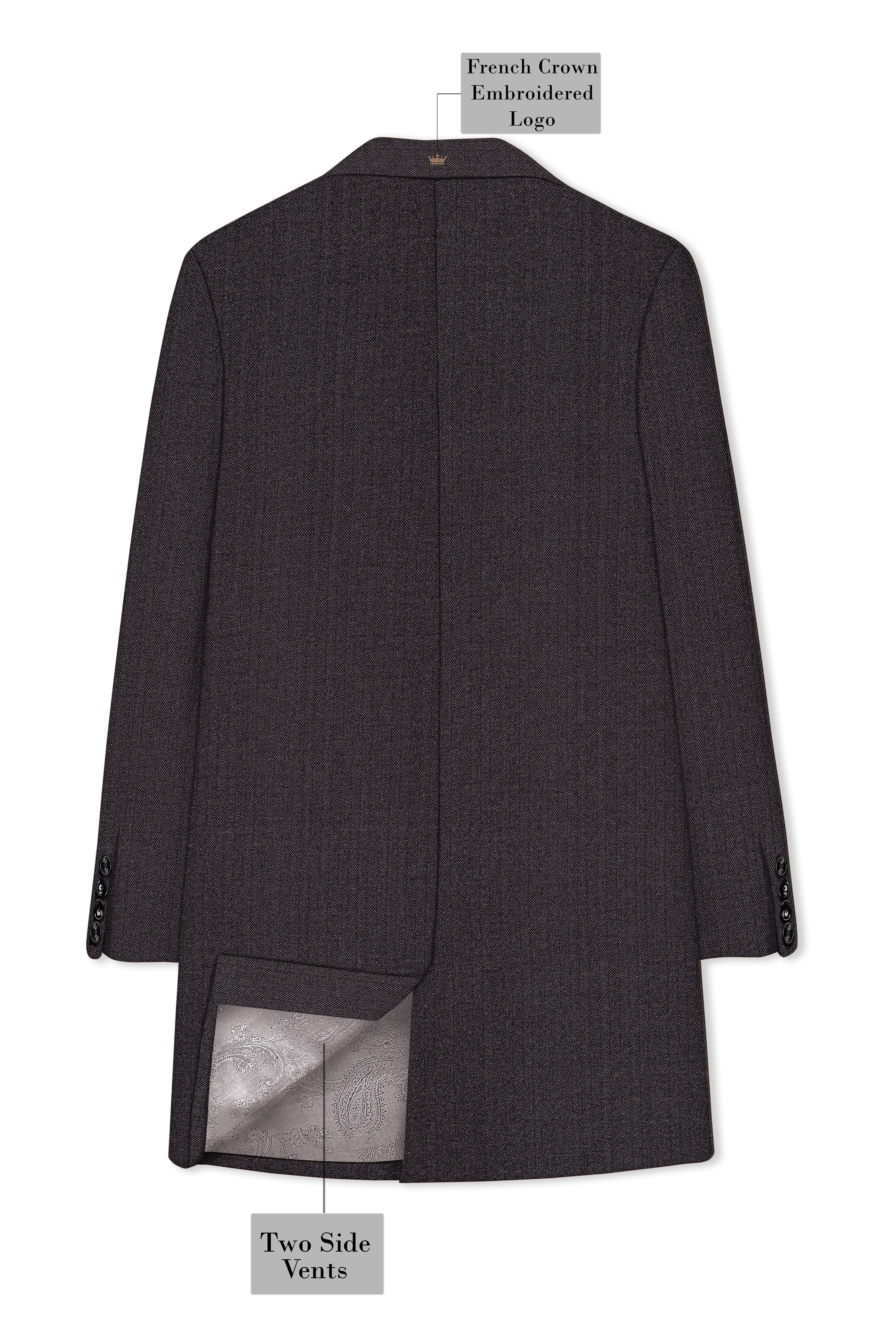 Aurezion-Zeus Brown Herringbone Textured Tweed Single Breasted Overcoat With Pant