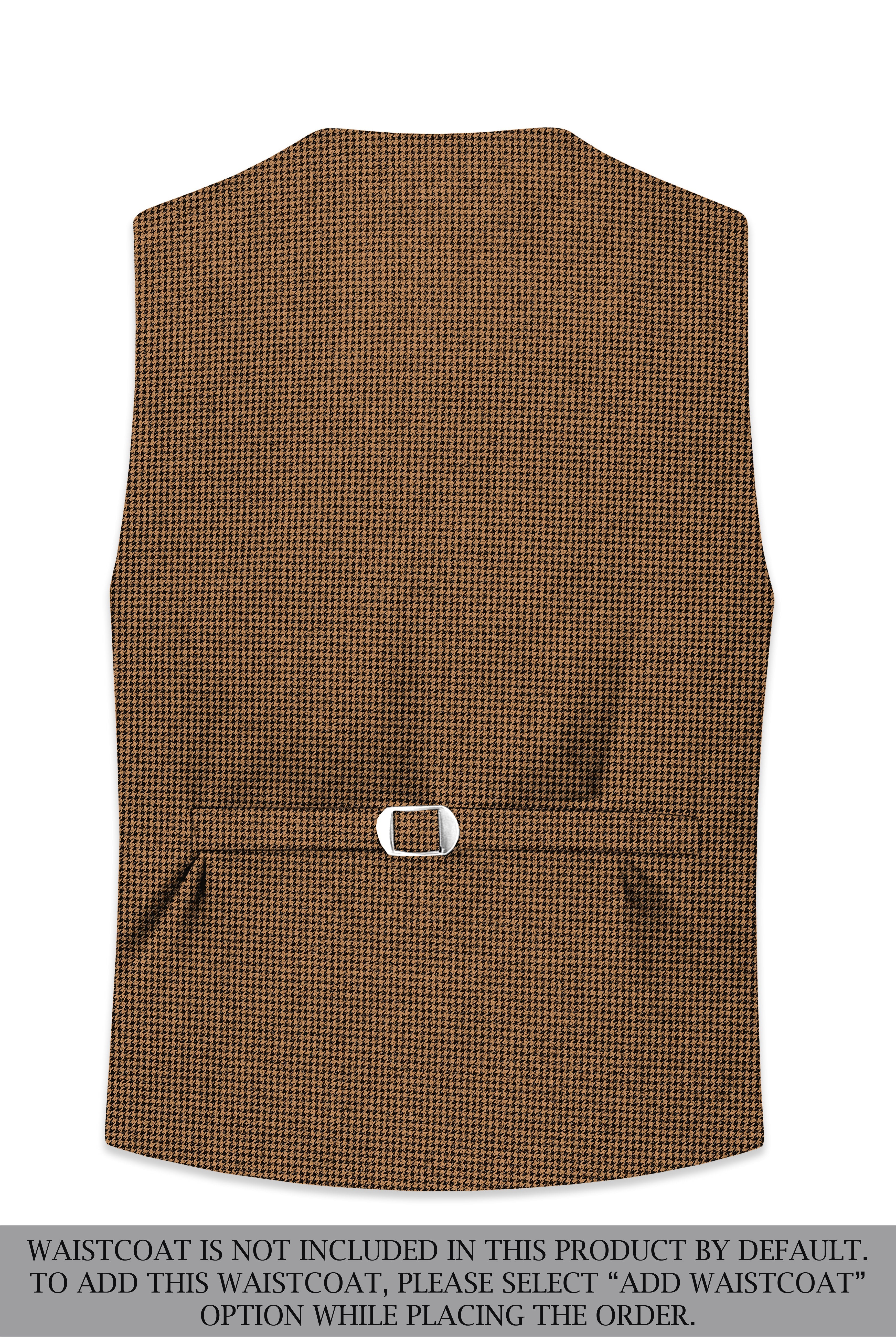 Regalis-Rope Brown Classic Houndstooth Textured Tweed Single Breasted Overcoat With Pant