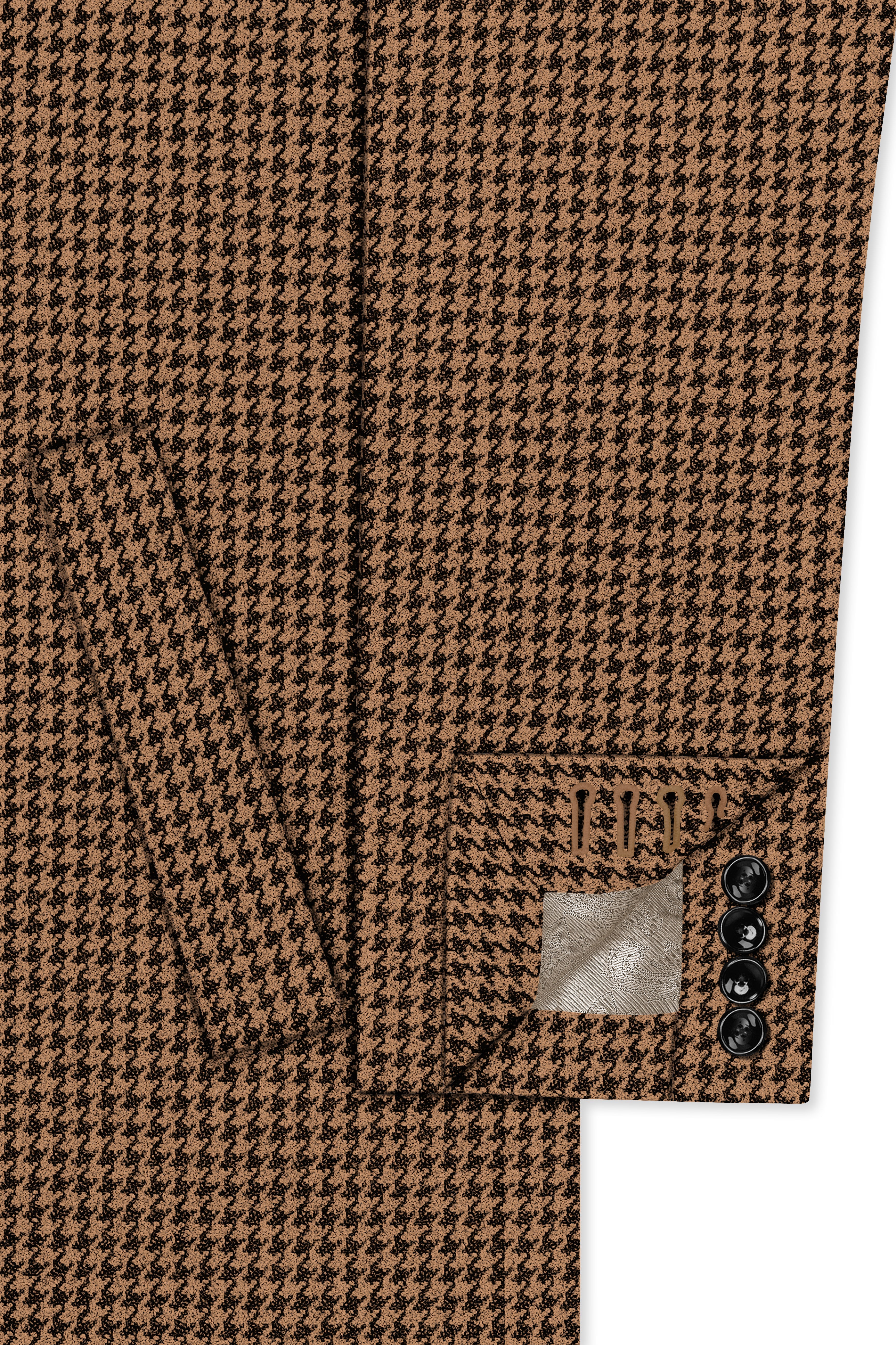 Regalis-Rope Brown Classic Houndstooth Textured Tweed Single Breasted Overcoat With Pant