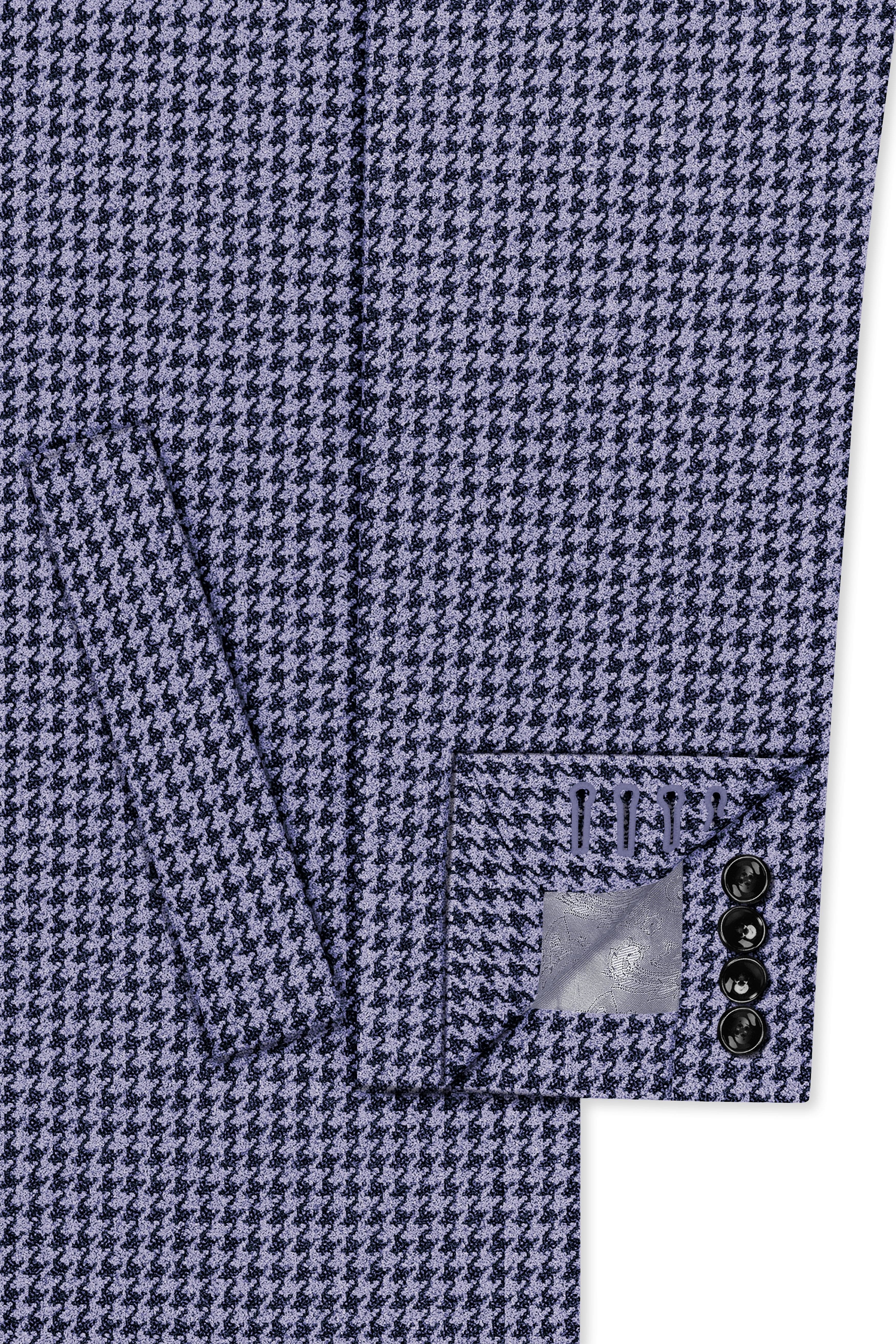 Dusk-Mulled Blue Classic Houndstooth Textured Tweed Single Breasted Overcoat With Pant