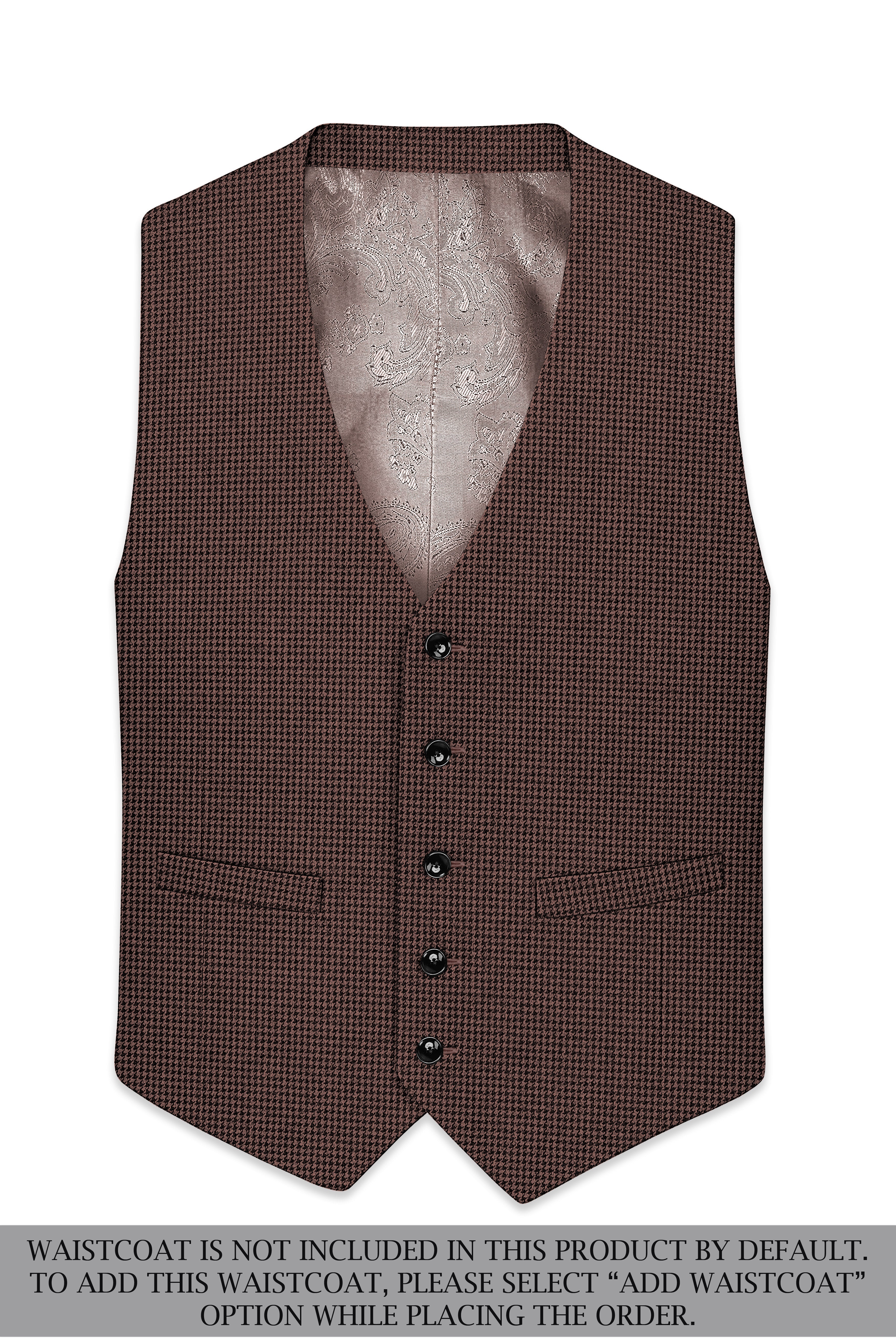 Sylvan-Woody Brown Classic Houndstooth Textured Tweed Single Breasted Overcoat With Pant