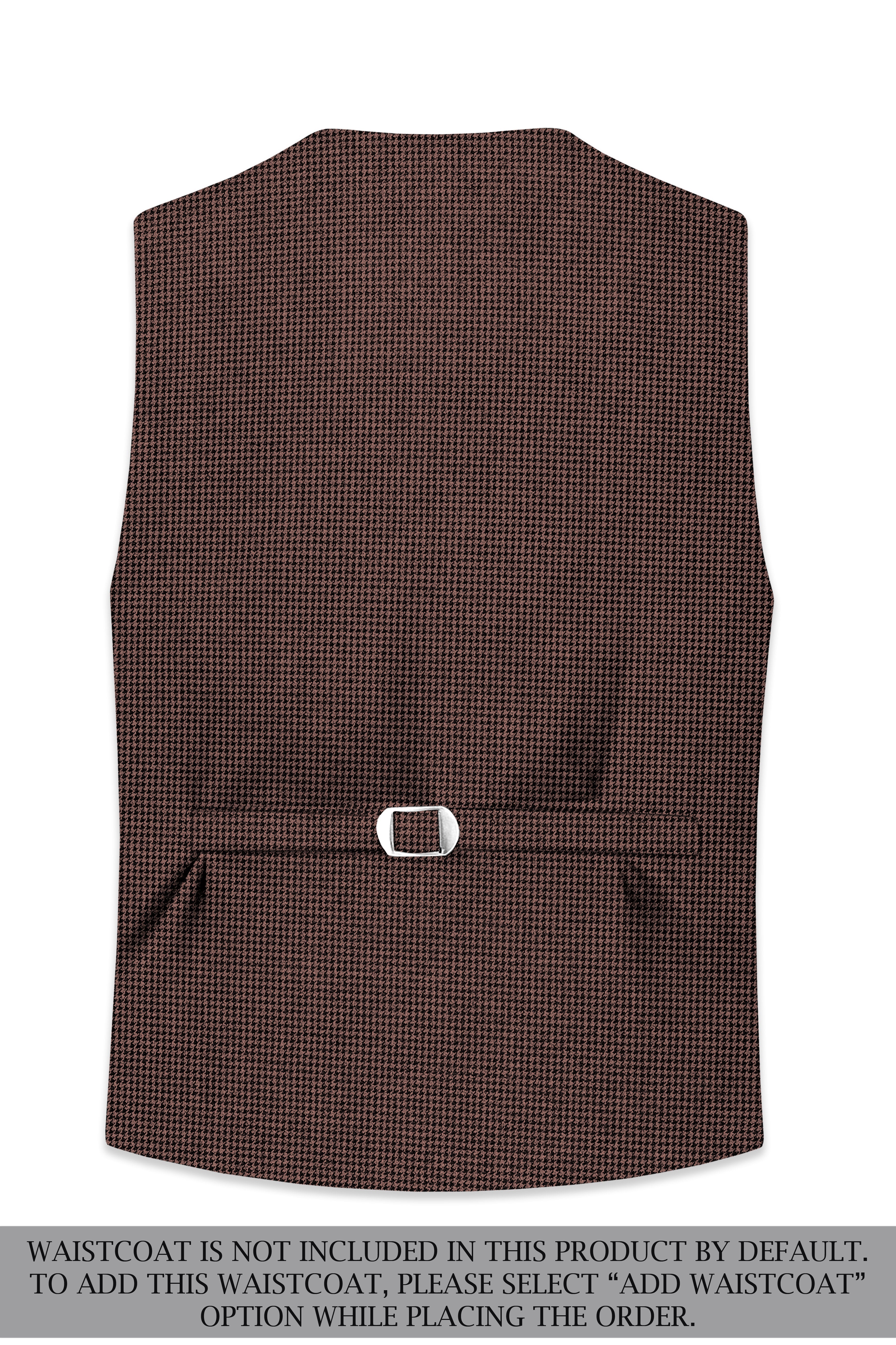 Sylvan-Woody Brown Classic Houndstooth Textured Tweed Single Breasted Overcoat With Pant