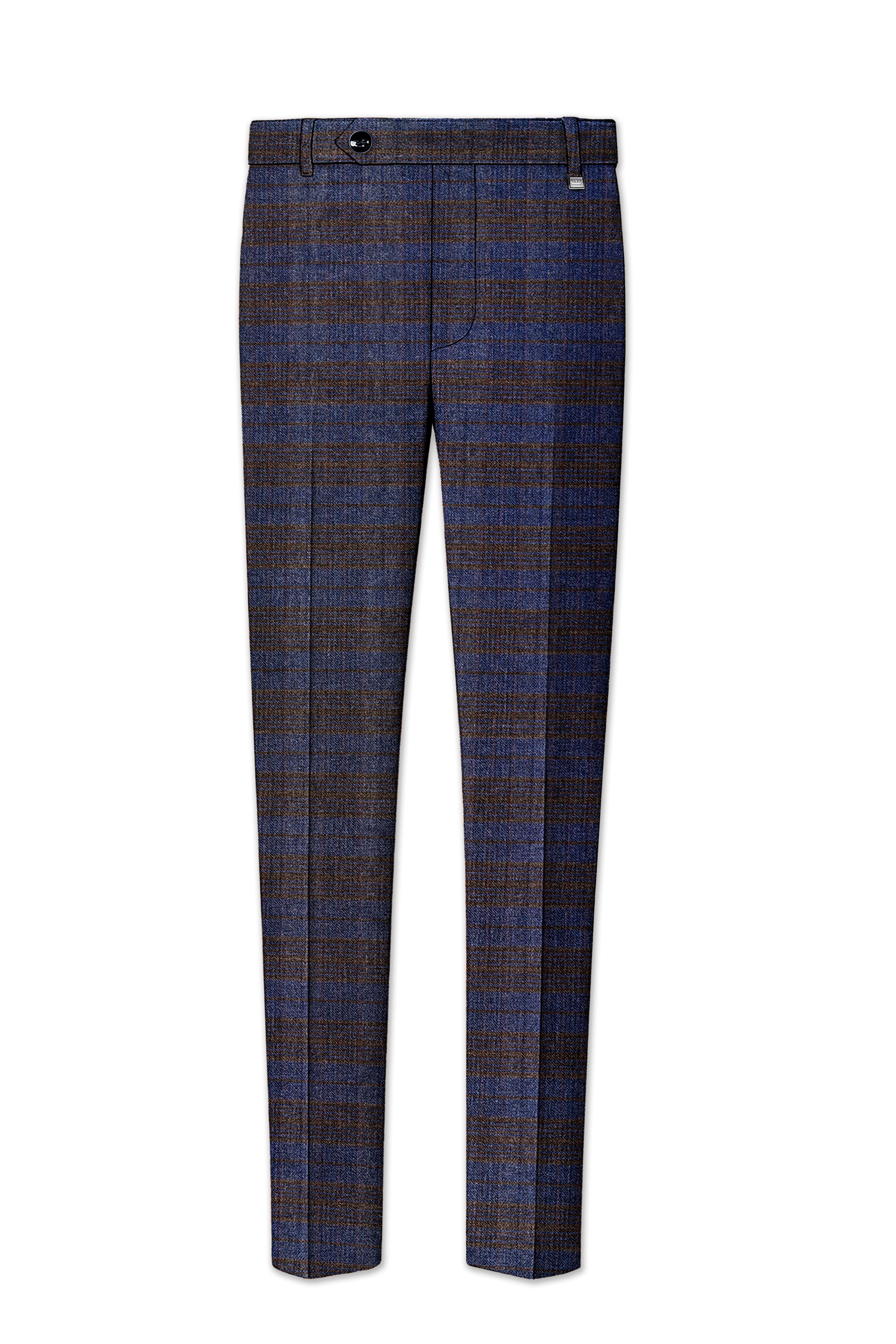 Velourish-Tealish Blue And Tuatara Gray Glen Plaid Tweed Single Breasted Overcoat With Pant