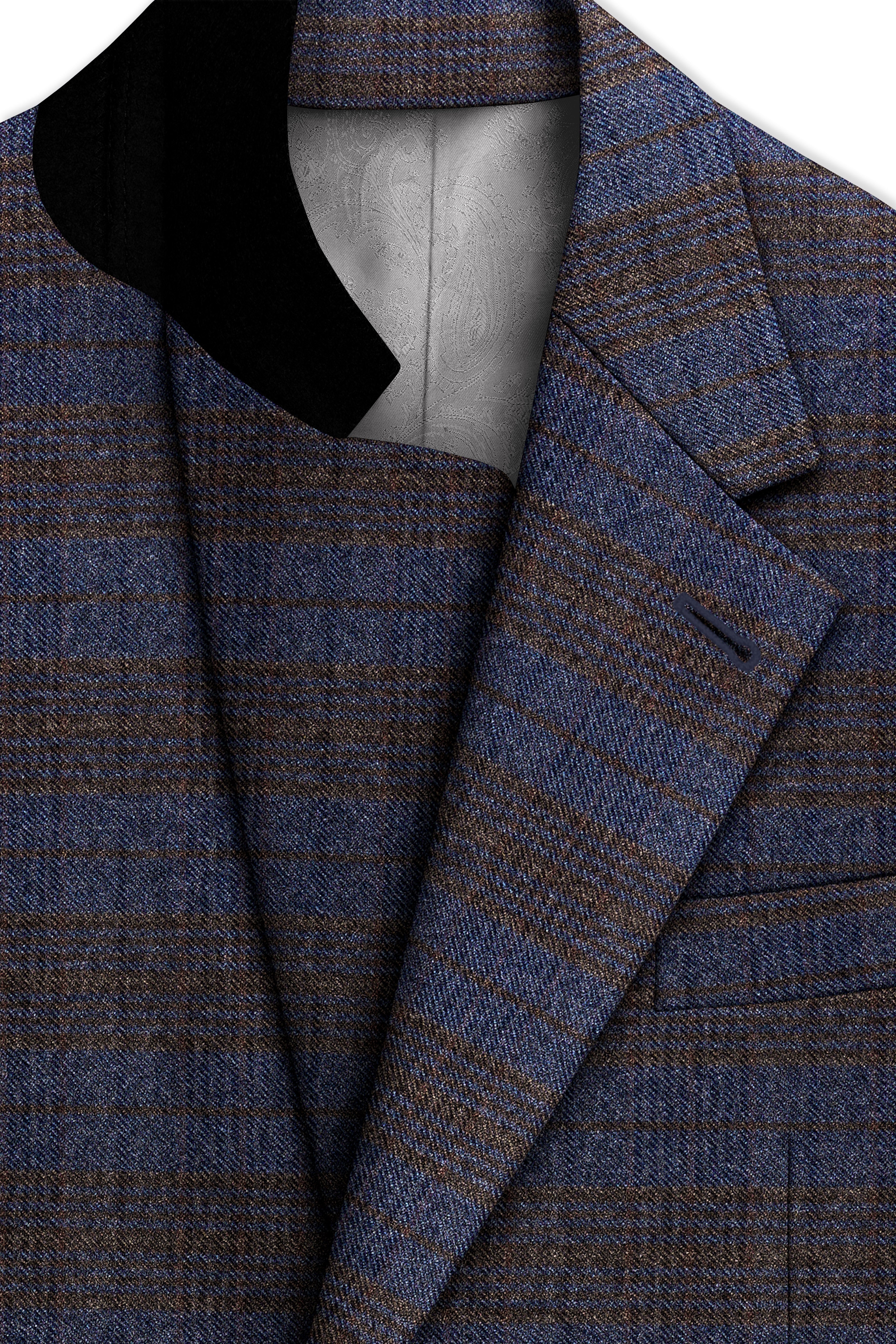 Velourish-Tealish Blue And Tuatara Gray Glen Plaid Tweed Single Breasted Overcoat With Pant