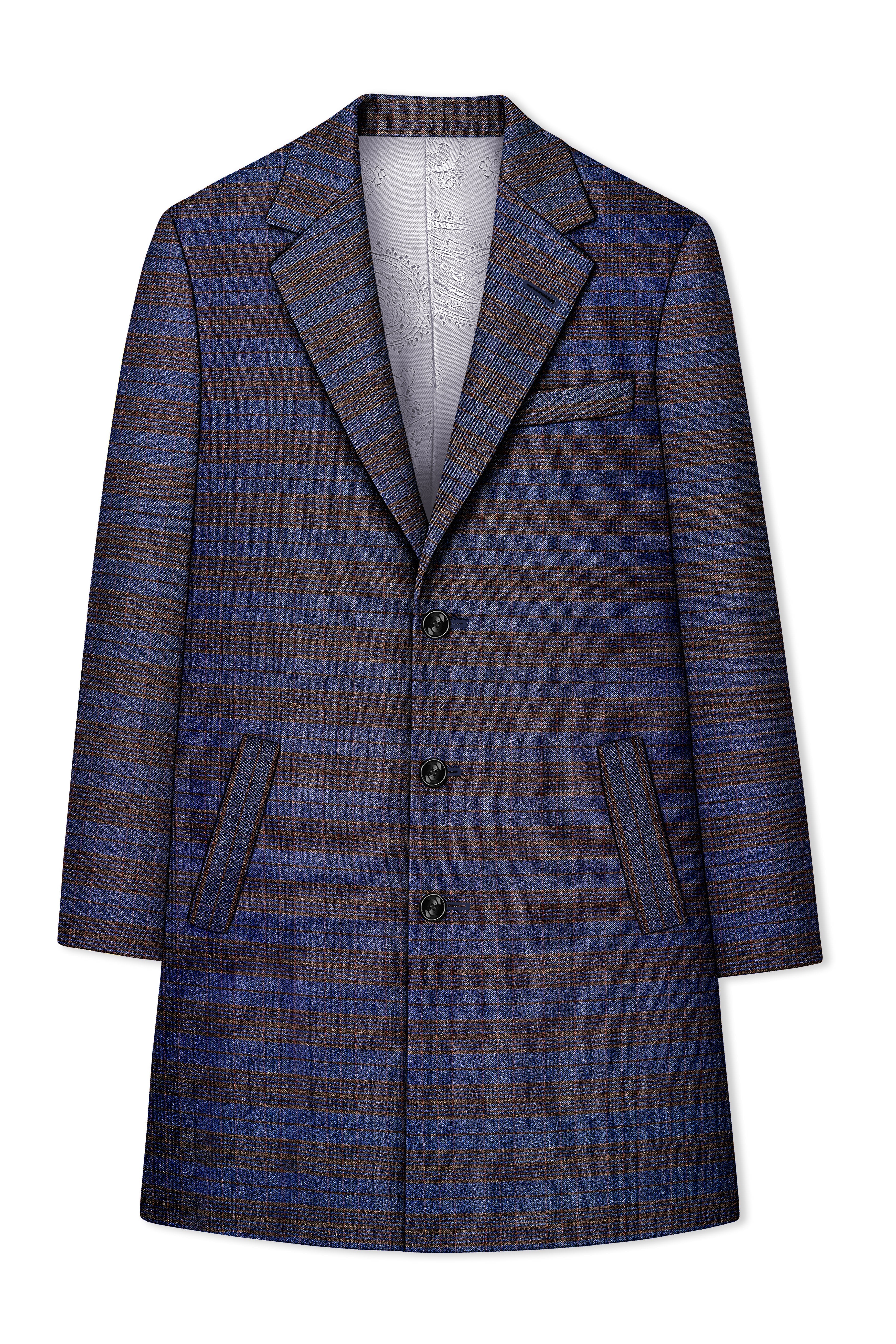 Velourish-Tealish Blue And Tuatara Gray Glen Plaid Tweed Single Breasted Overcoat With Pant