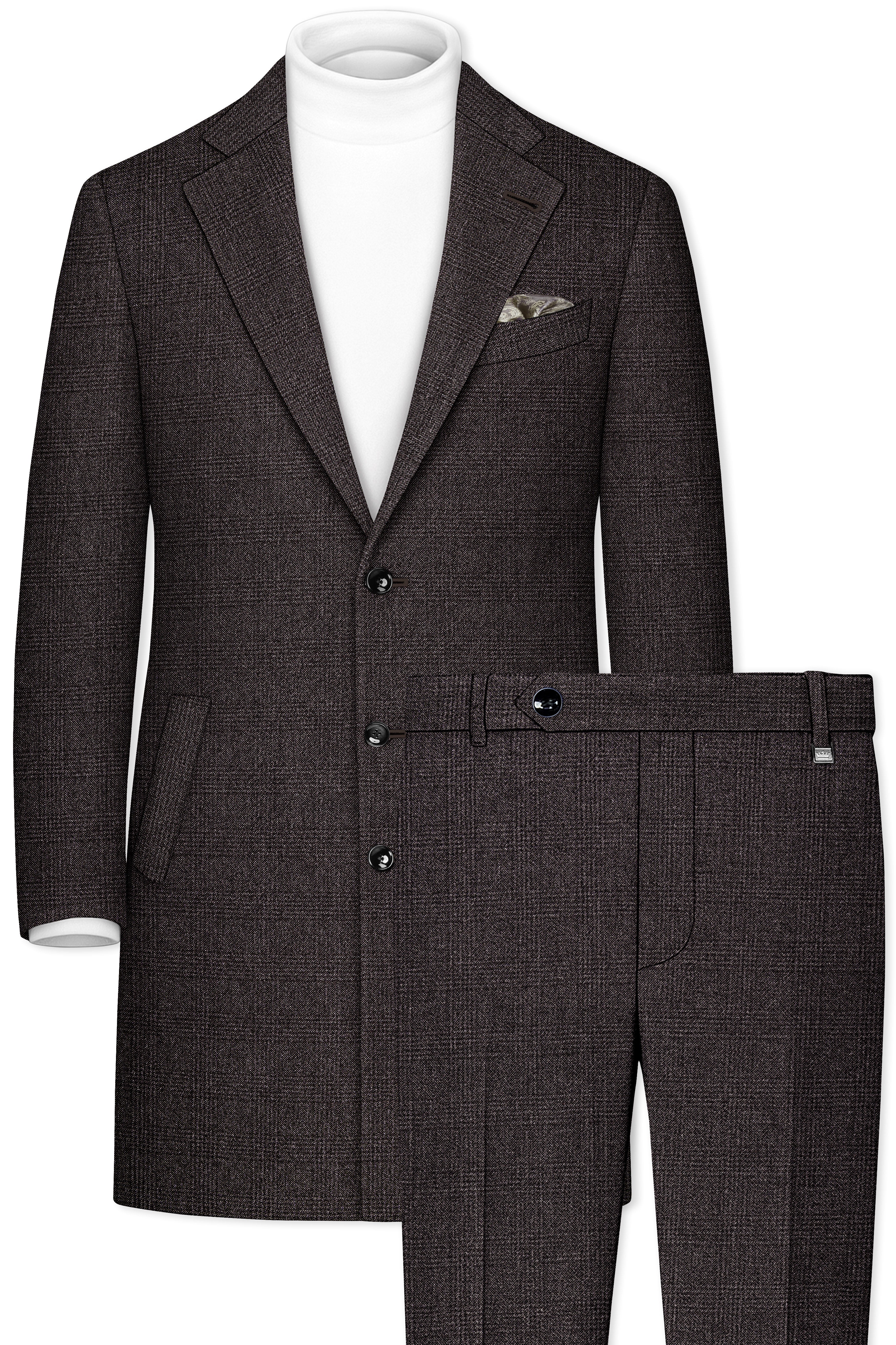 Bruno-Chicago Brown Wales Plaid Tweed Single Breasted Overcoat With Pant
