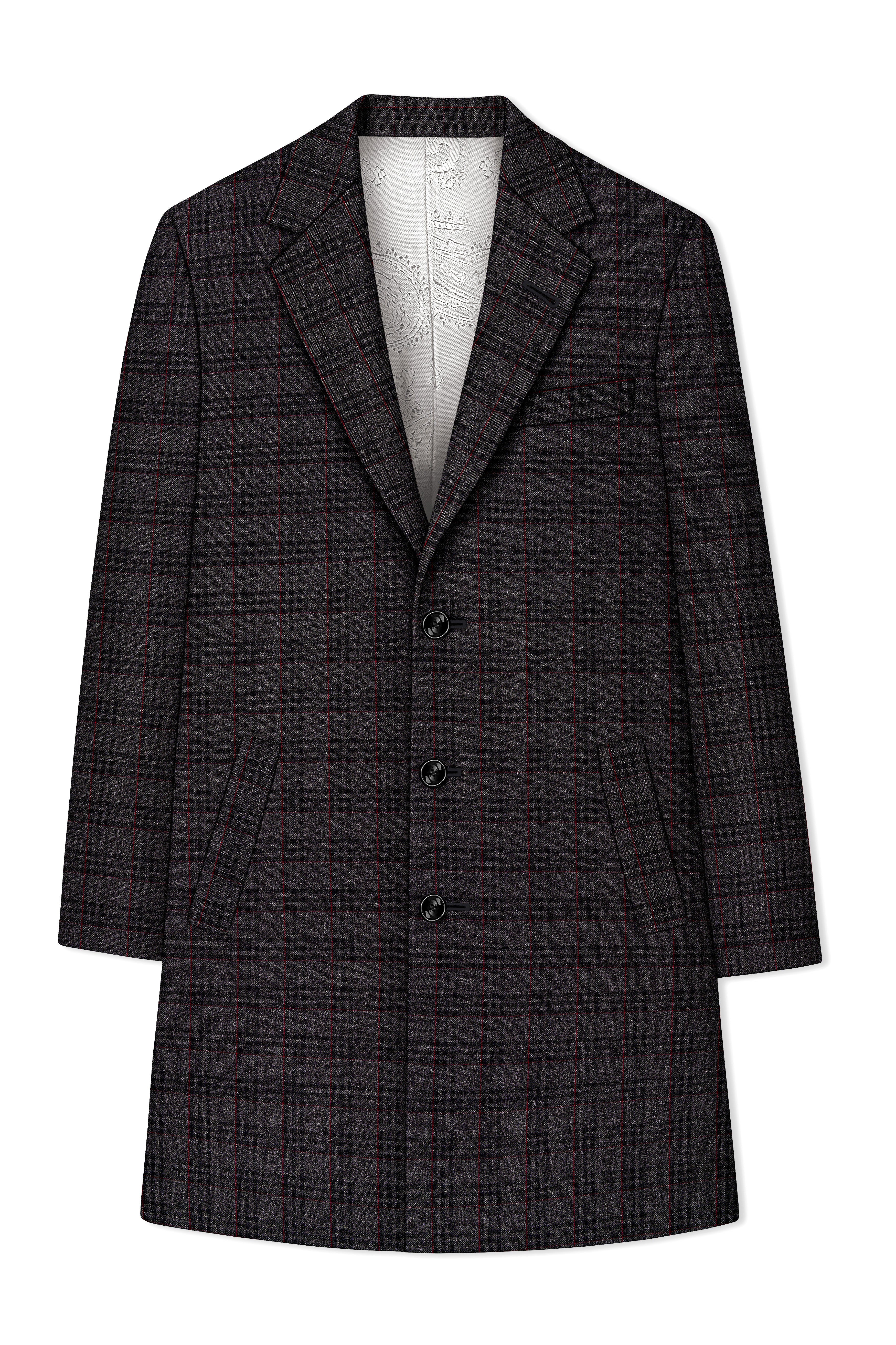 Velours-Ship Gray Plaid Tweed Single Breasted Overcoat With Pant