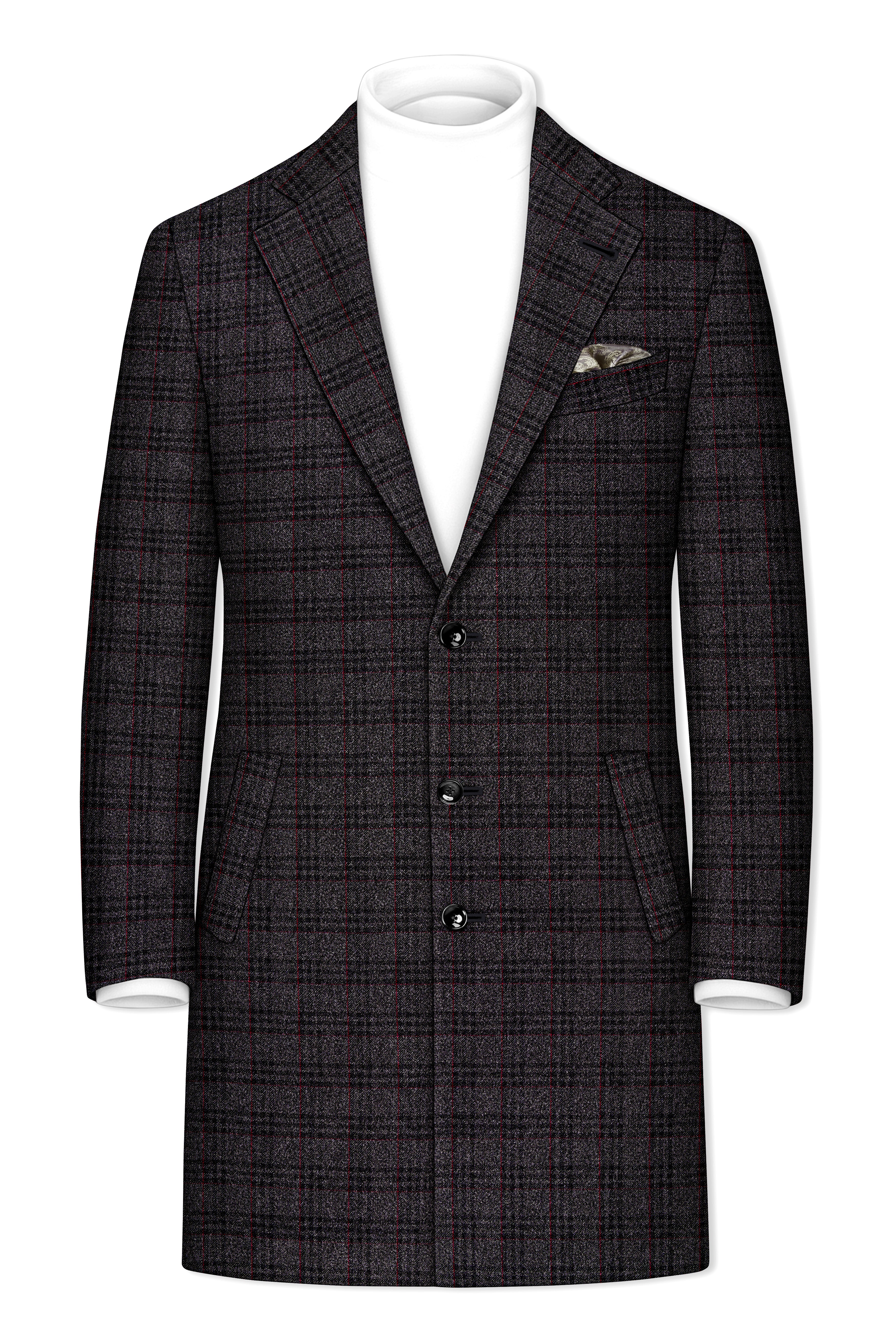 Velours-Ship Gray Plaid Tweed Single Breasted Overcoat With Pant