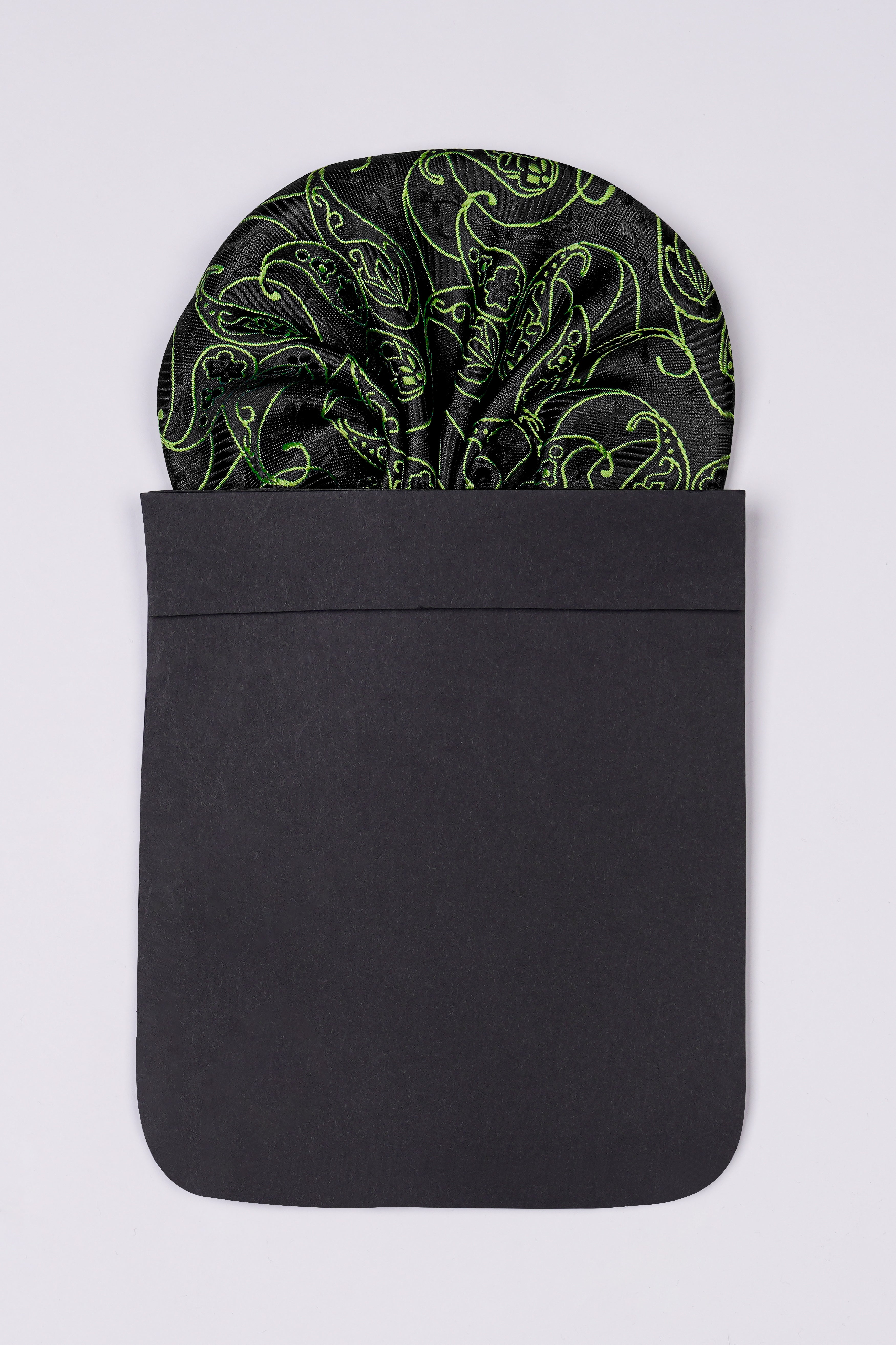 Jade Black with Olivine Green Paisley Jacquard Tie with Pocket Square TP067