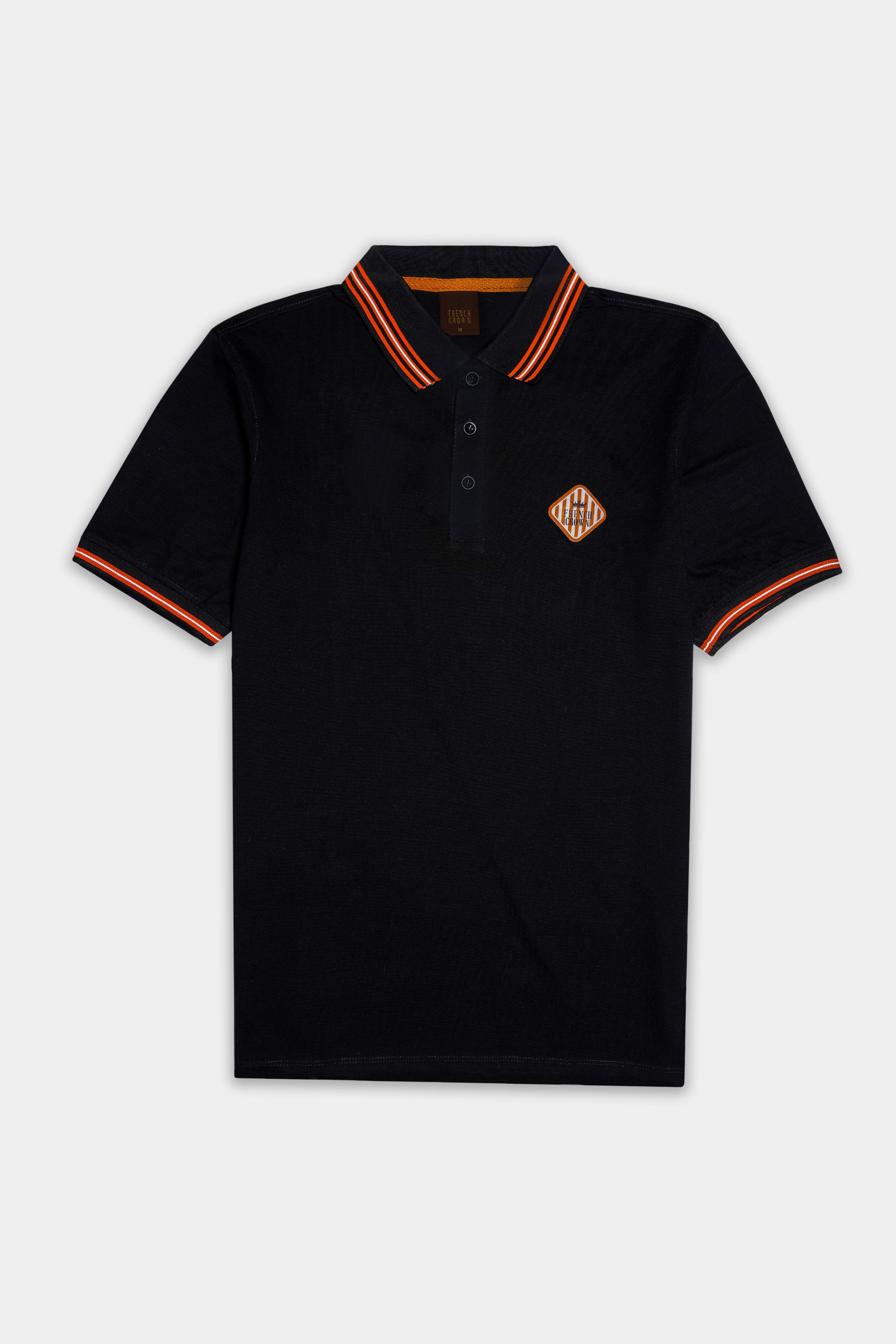Jade Black Solid Premium Cotton Pique Polo