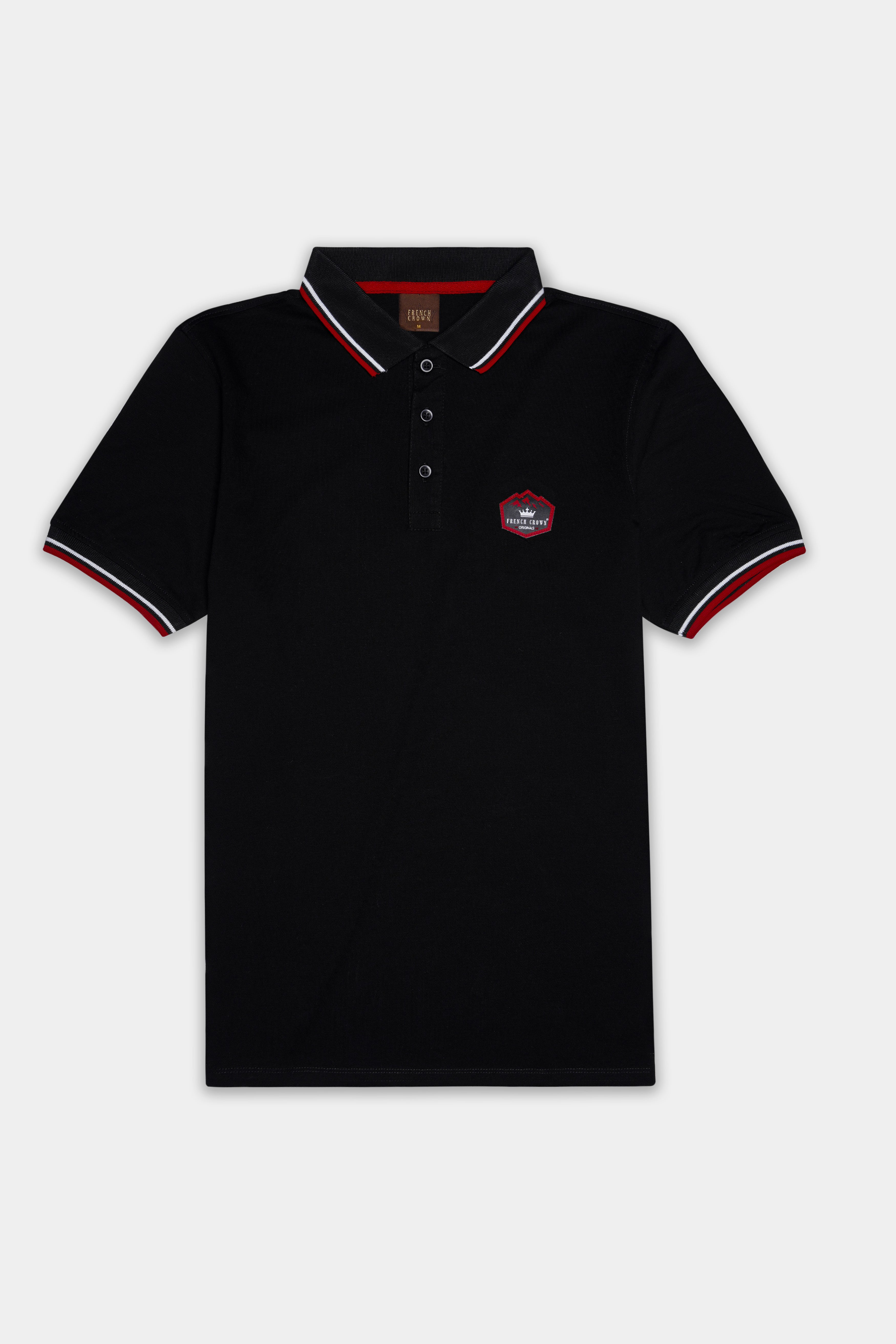 Jade Black Solid Premium Cotton Pique Polo