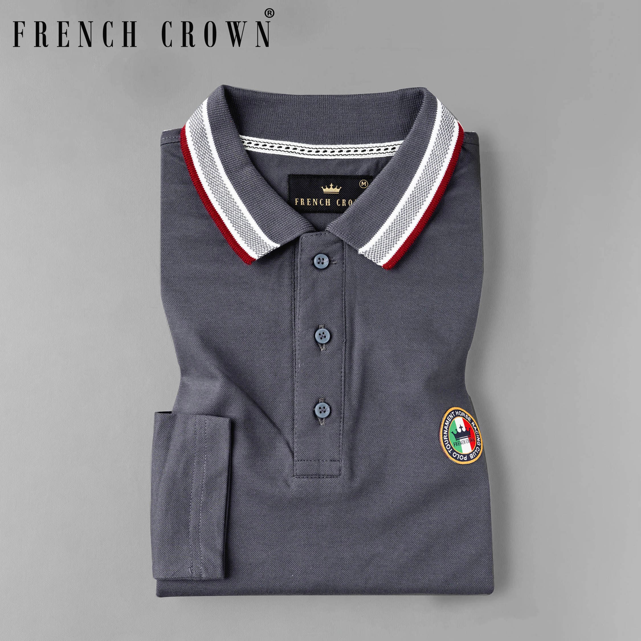 Storm Dust Gray Full Sleeves Premium Cotton Mercerised Pique Polo
