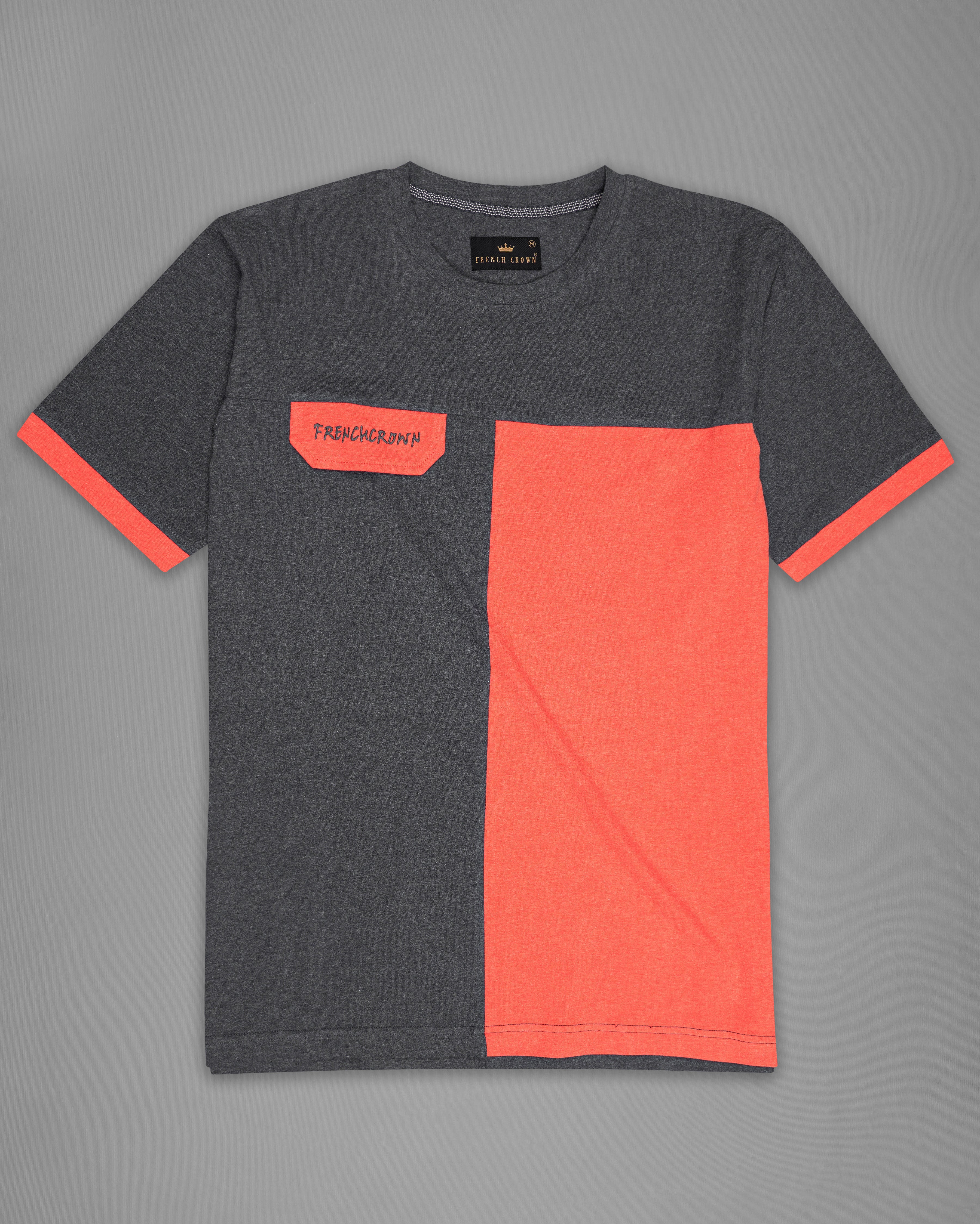 Wenge Gray and Persimmon Red Organic Cotton T-shirt TS832-S, TS832-M, TS832-L, TS832-XL, TS832-XXL