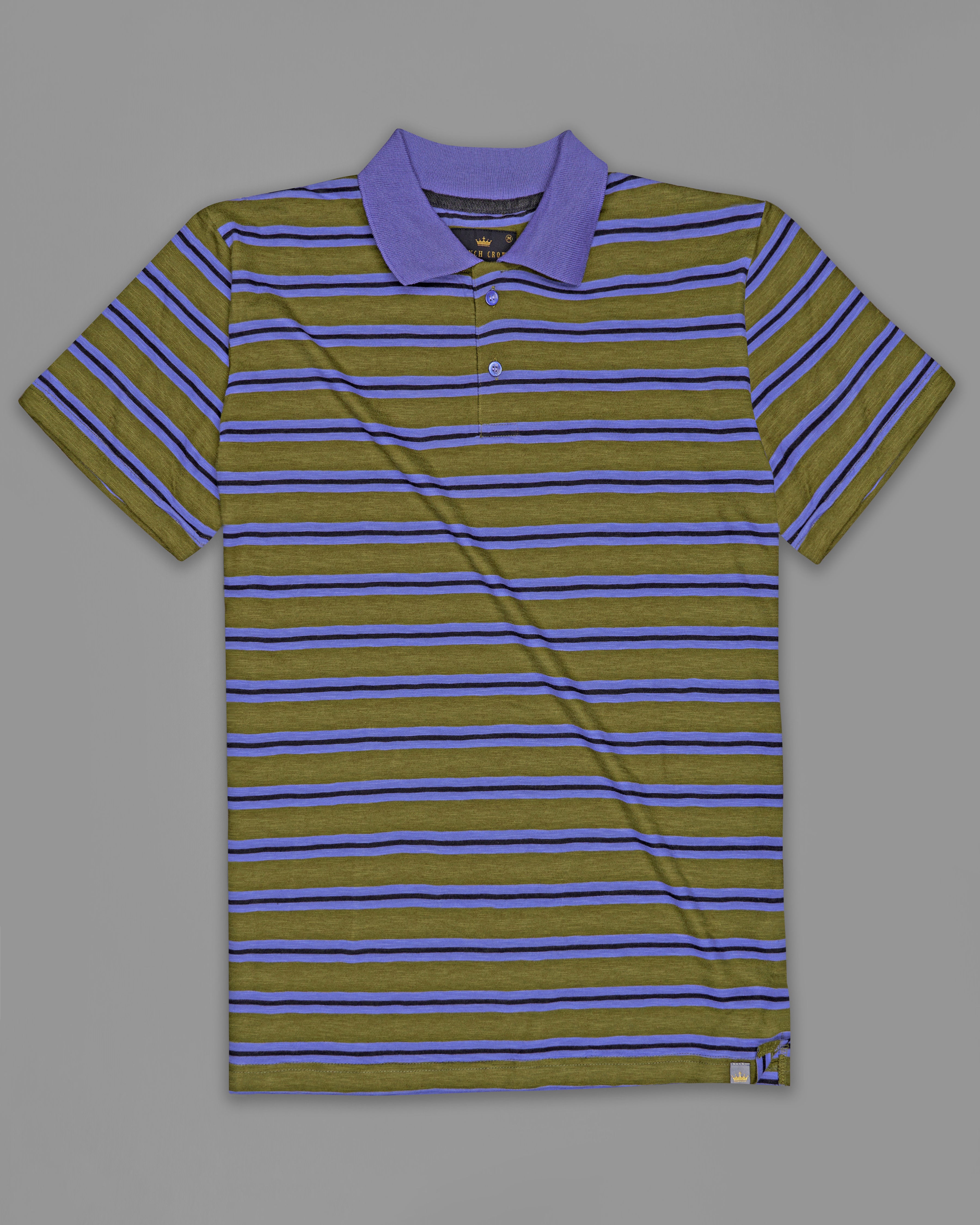 Woodland Green with Blue and Gray Color Striped Supima Organic Cotton Polo TS833-S, TS833-M, TS833-L, TS833-XL, TS833-XXL