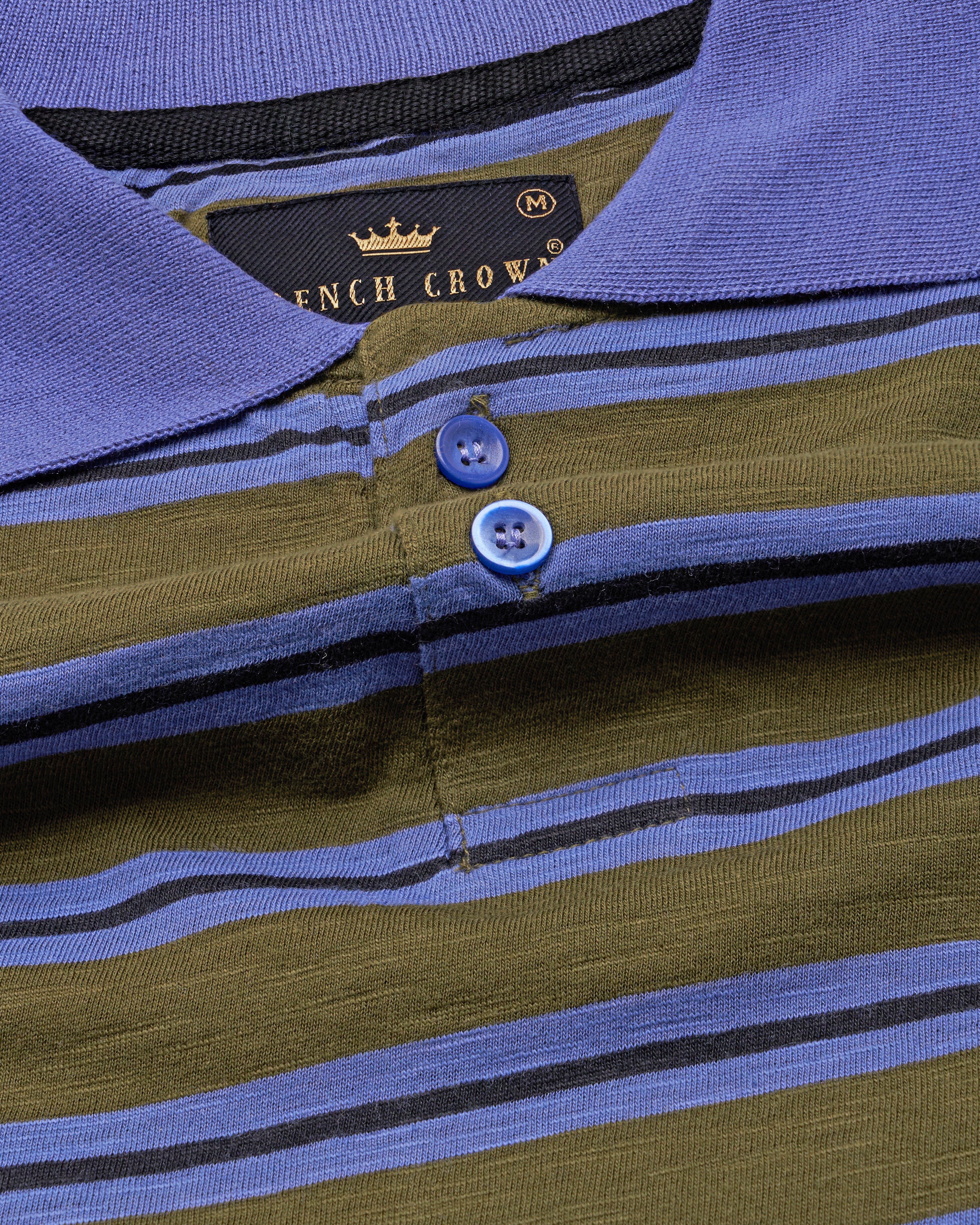 Woodland Green with Blue and Gray Color Striped Supima Organic Cotton Polo TS833-S, TS833-M, TS833-L, TS833-XL, TS833-XXL