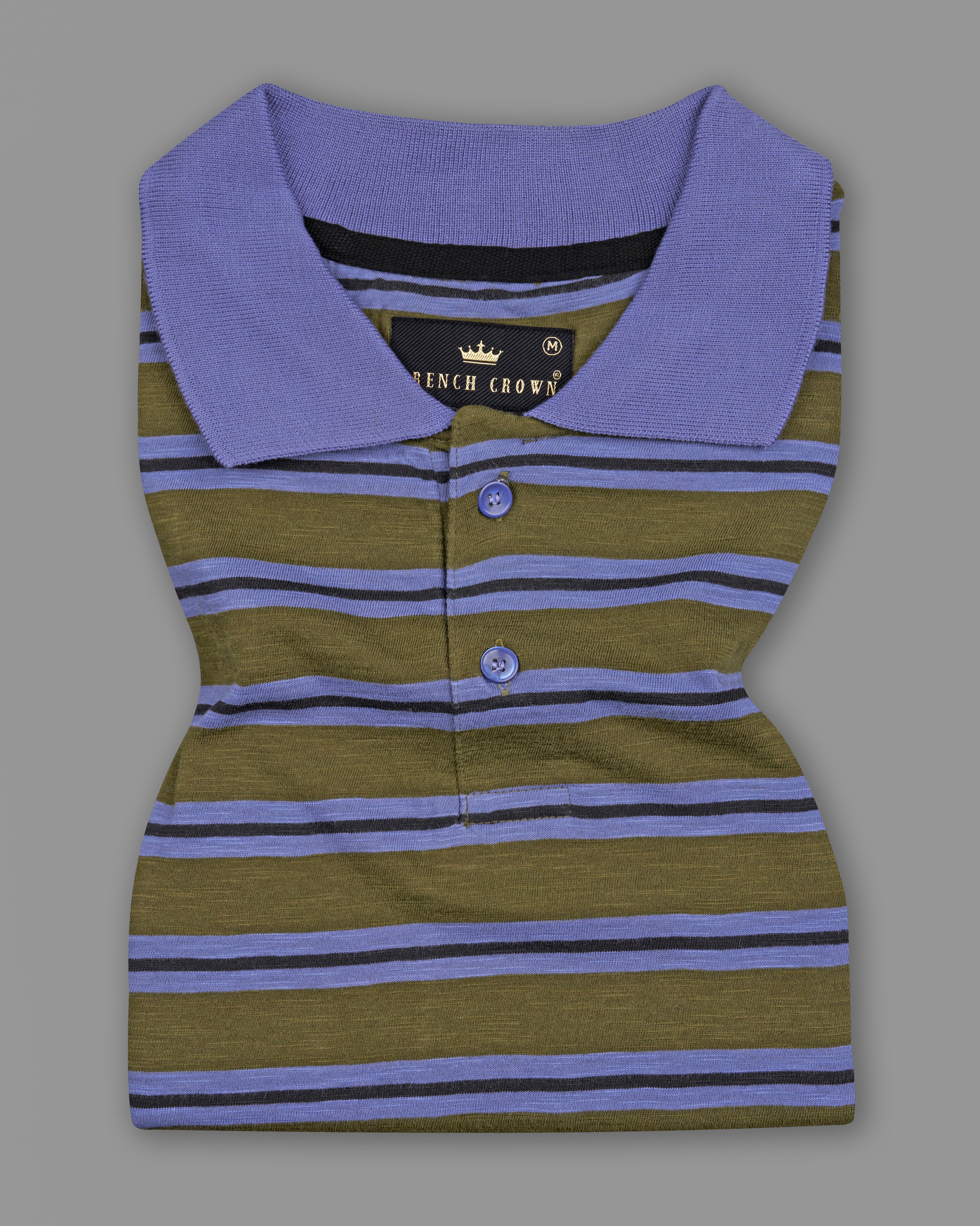 Woodland Green with Blue and Gray Color Striped Supima Organic Cotton Polo TS833-S, TS833-M, TS833-L, TS833-XL, TS833-XXL