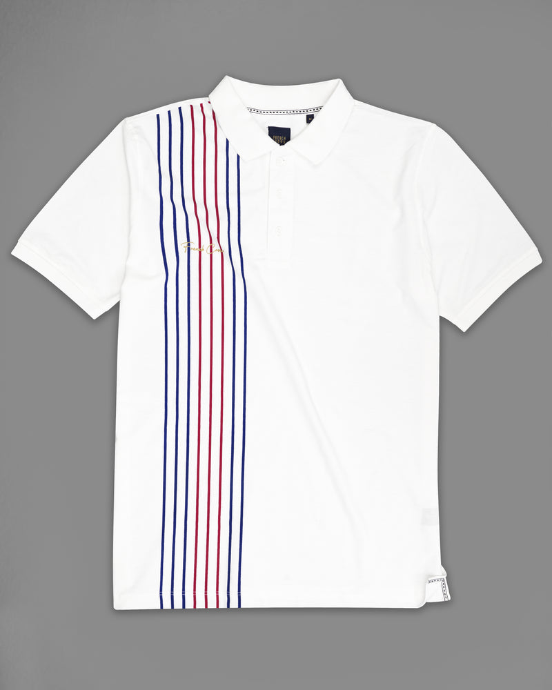 Bright White with Colored Strips Organic Cotton Pique Polo TS839-S, TS839-M, TS839-L, TS839-XL, TS839-XXL