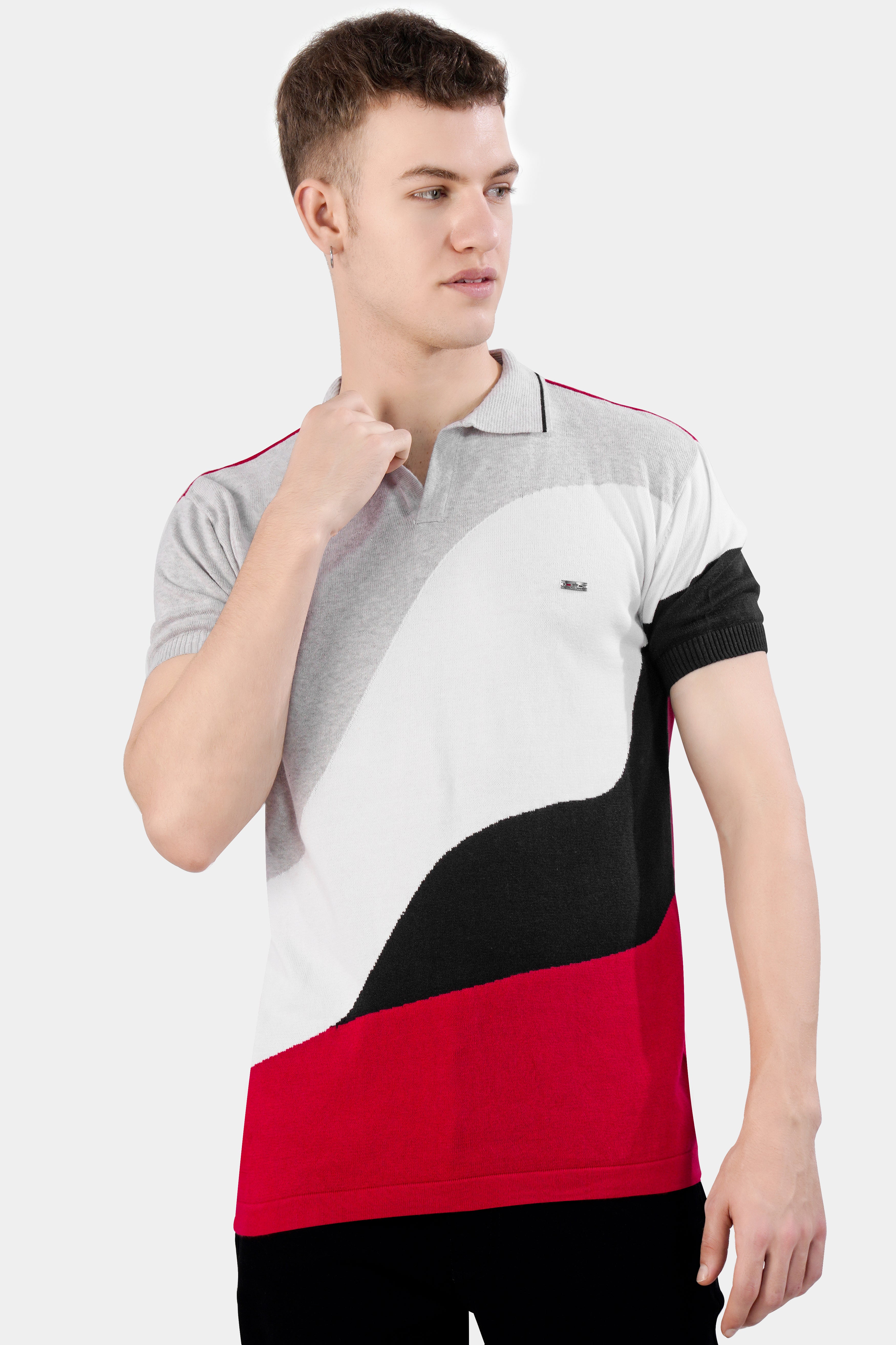 Geyser Gray with White and Black Premium Cotton Flat Knit Polo TS930-S, TS930-M, TS930-L, TS930-XL, TS930-XXL