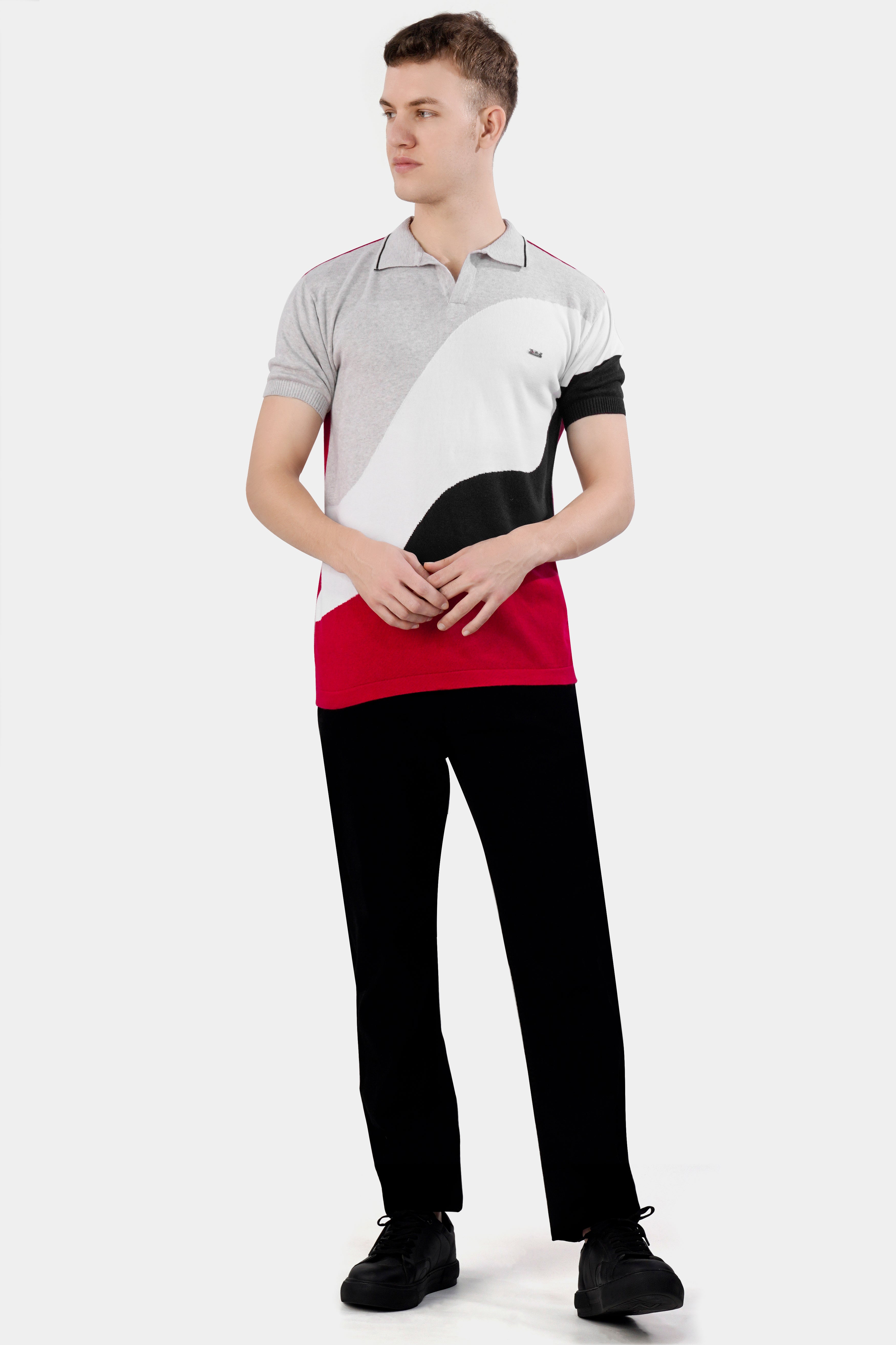 Geyser Gray with White and Black Premium Cotton Flat Knit Polo TS930-S, TS930-M, TS930-L, TS930-XL, TS930-XXL