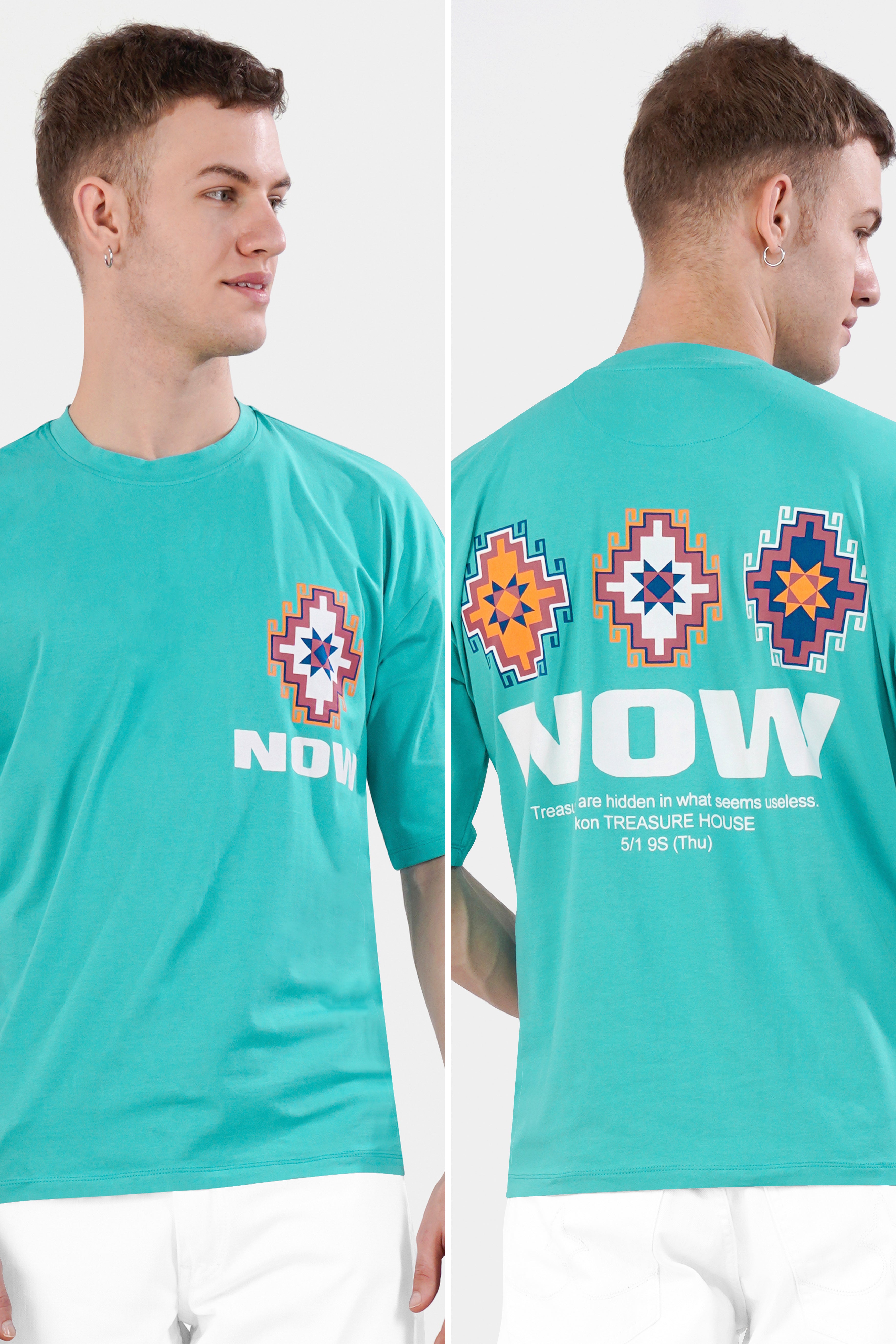 Aqua Blue Printed Premium Cotton Oversized T-shirt TS950-S, TS950-M, TS950-L, TS950-XL, TS950-XXL