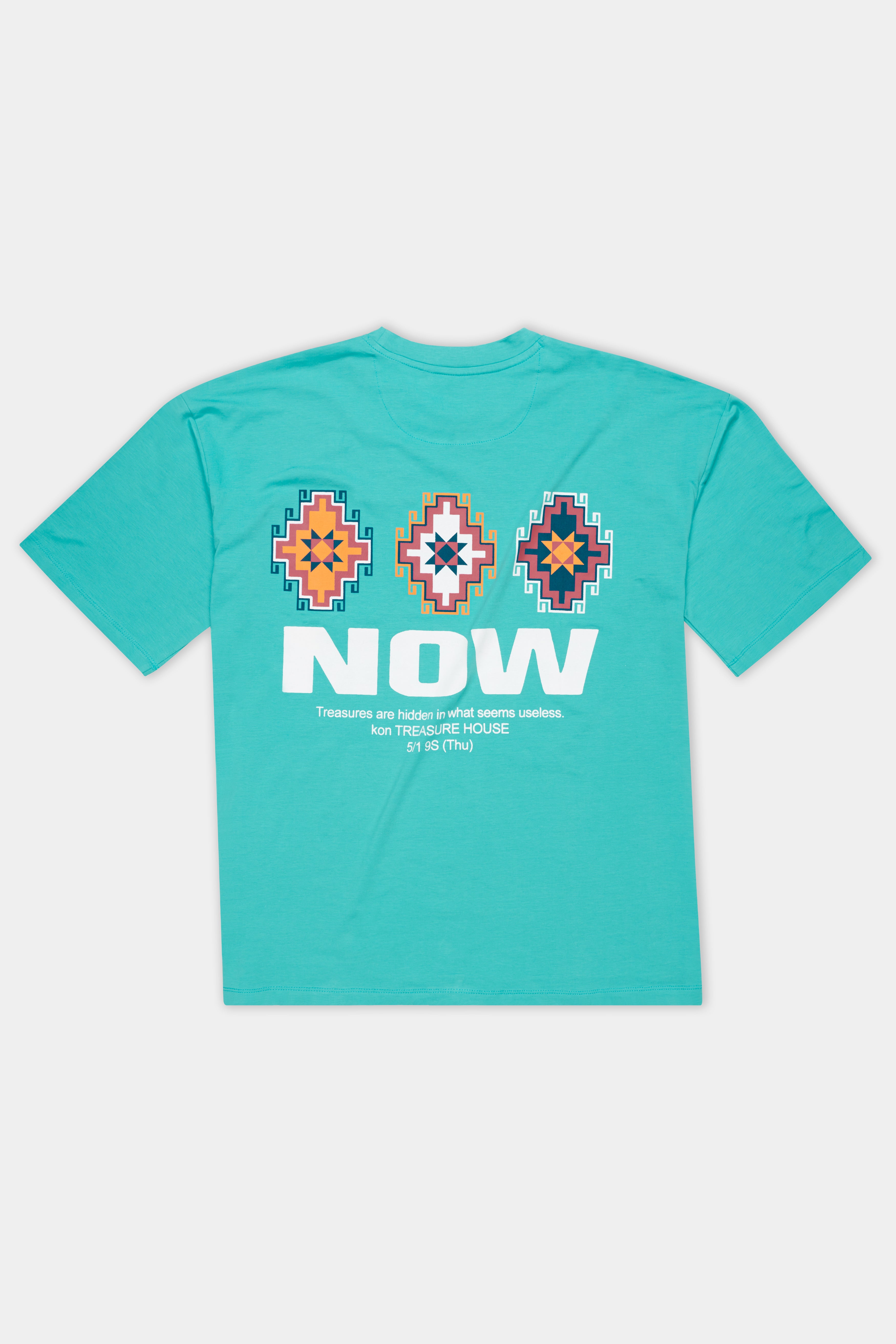 Aqua Blue Printed Premium Cotton Oversized T-shirt TS950-S, TS950-M, TS950-L, TS950-XL, TS950-XXL