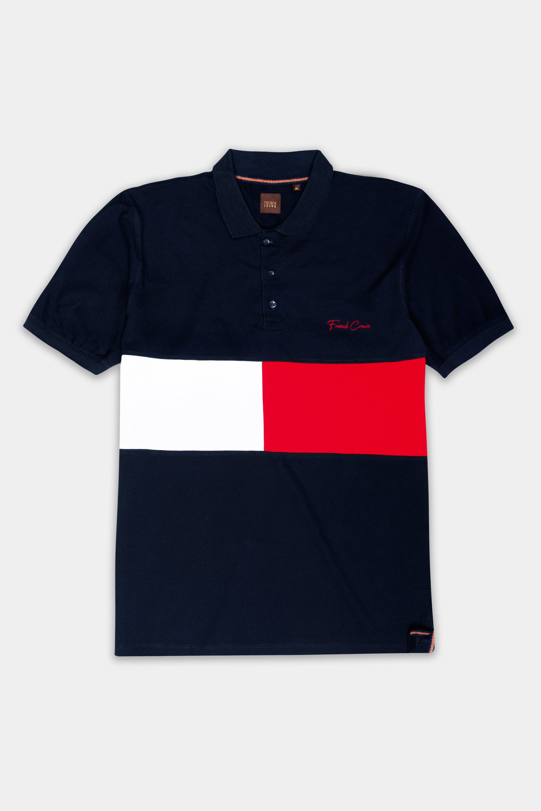 Ebony Blue with White and Jasper Red Colour Block Pattern Premium Cotton Pique Polo TS974-S, TS974-M, TS974-L, TS974-XL, TS974-XXL