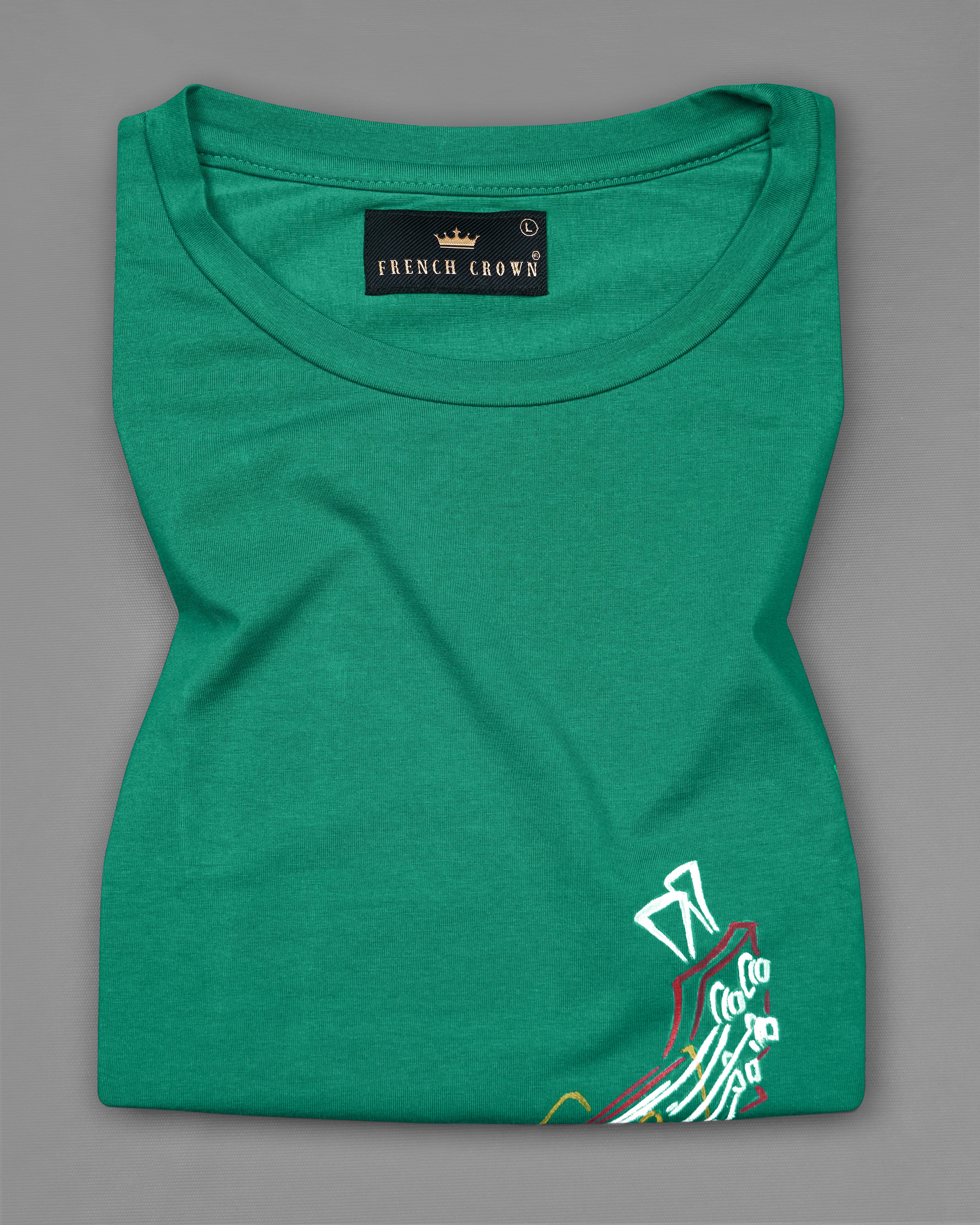 Tropical Green Hand Painted Premium Cotton T-shirt TS005-W011-S, TS005-W011-M, TS005-W011-L, TS005-W011-XL, TS005-W011-XXL