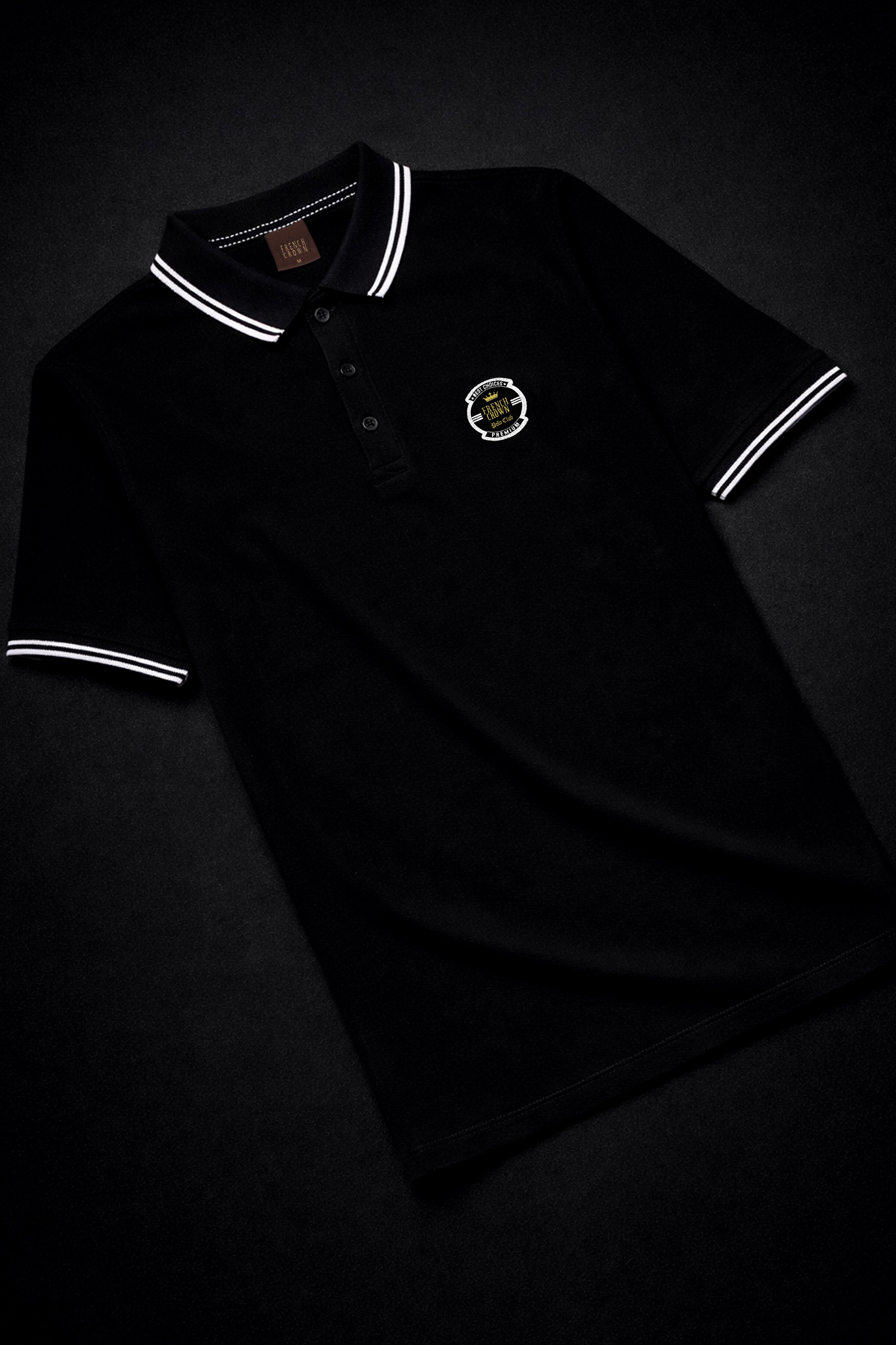 Jade Black Solid Premium Cotton Pique Polo