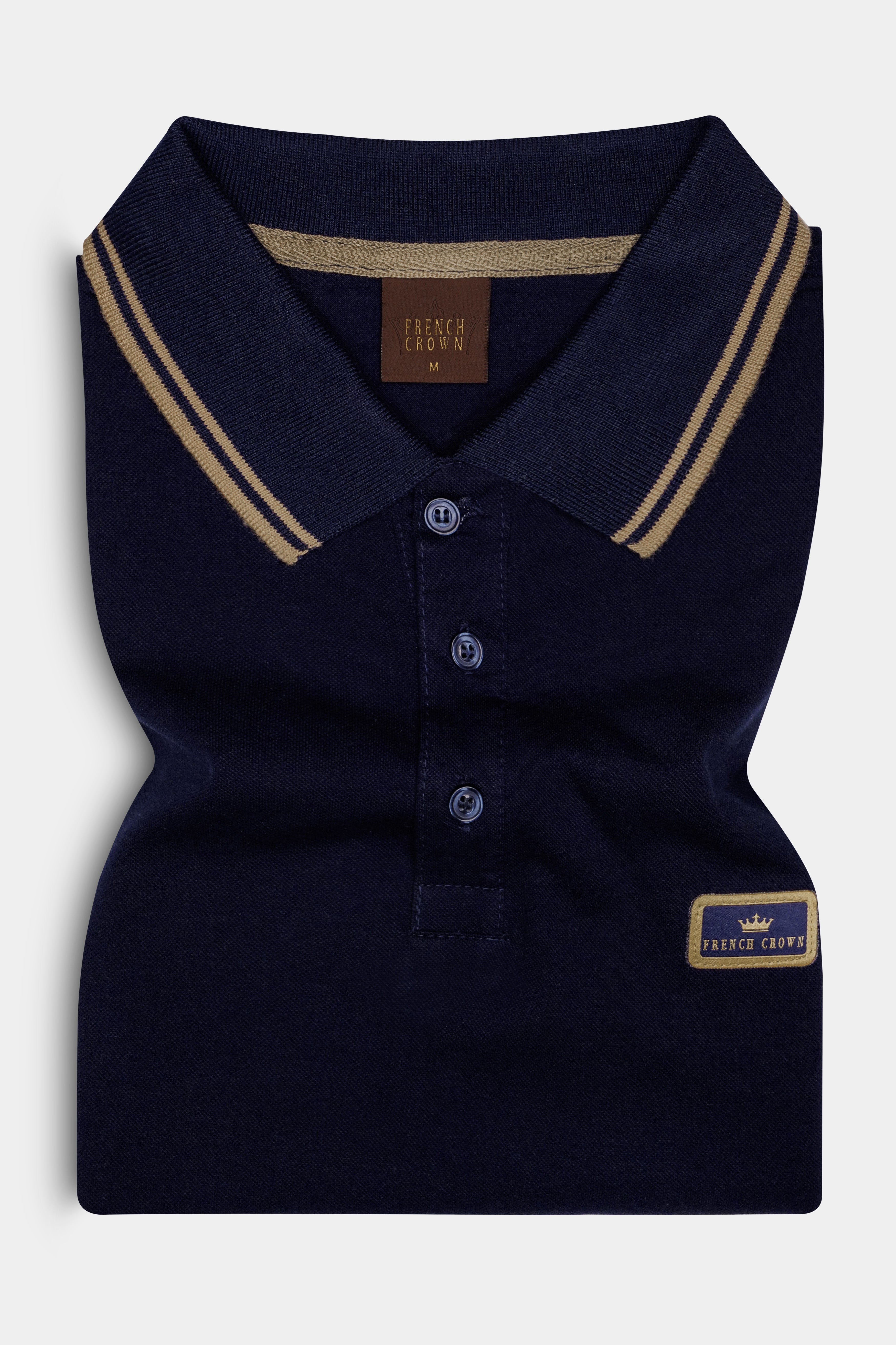 Ebony Blue Solid Premium Cotton Pique Polo