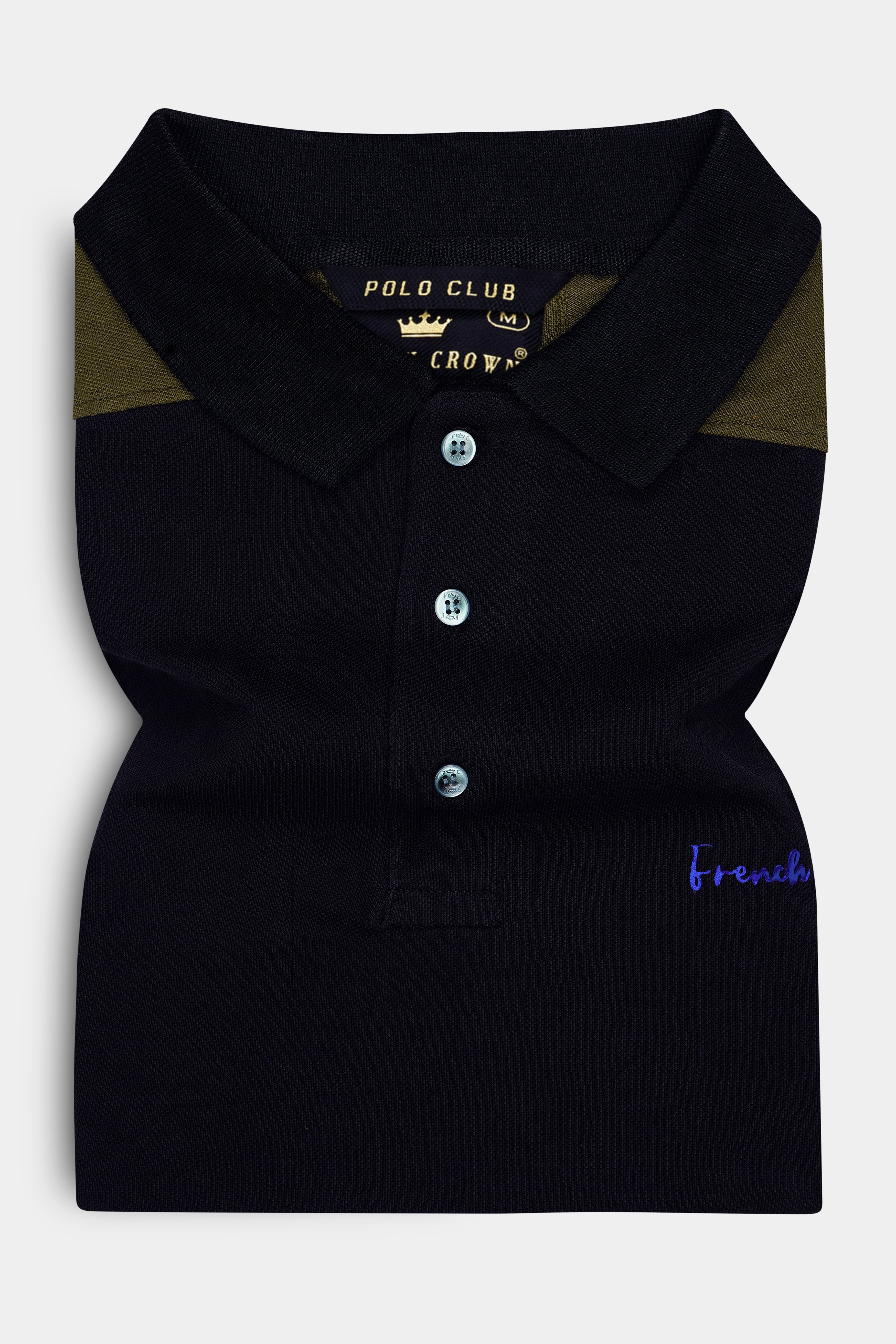 Jade Black Premium Cotton With Olive & Royal Blue Color Block Sleeves Pique Polo