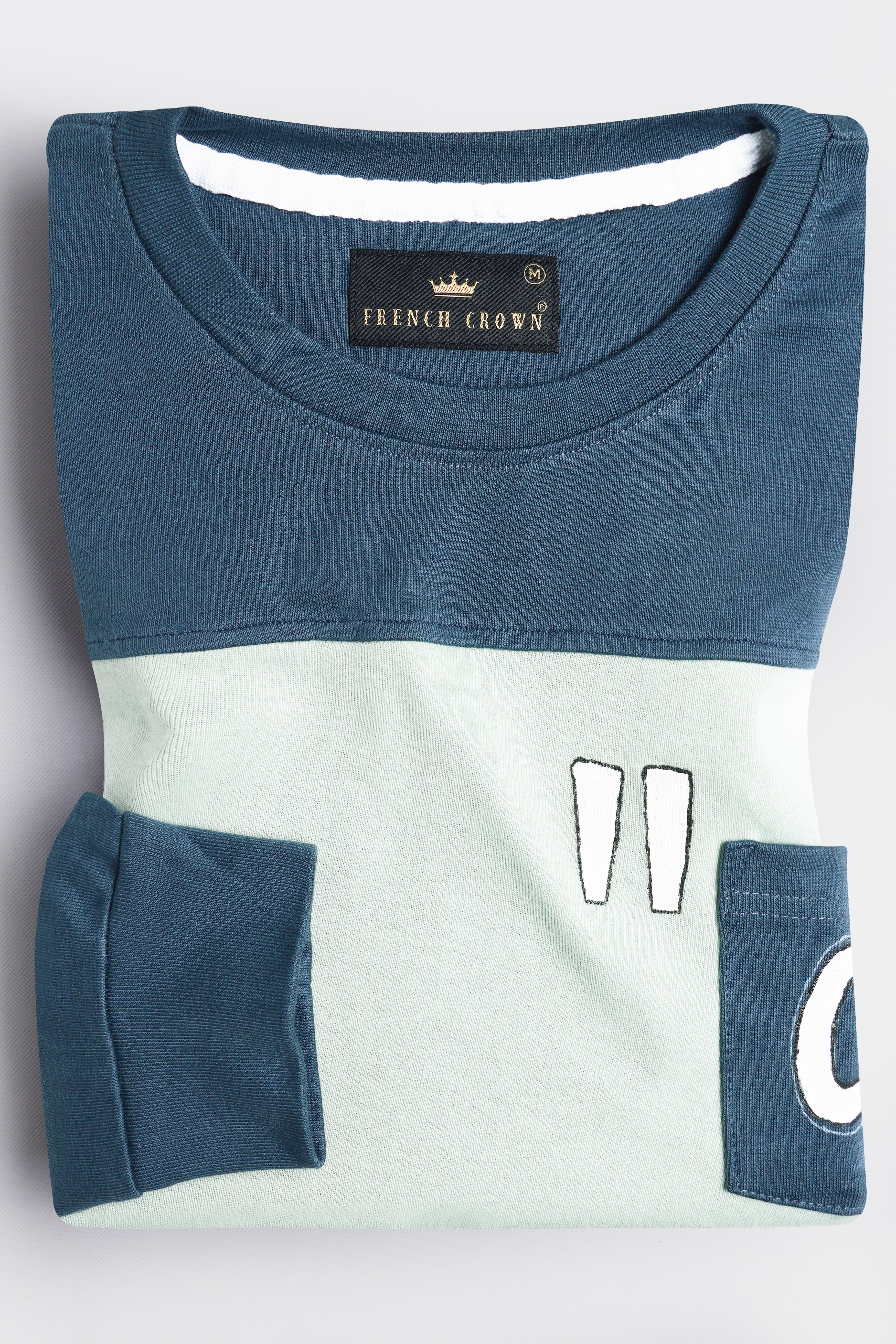 Marengo Blue and Sage Green Hand Painted Premium Cotton Jersey Sweatshirt,TS517-W01-ART-S, TS517-W01-ART-M, TS517-W01-ART-L, TS517-W01-ART-XL, TS517-W01-ART-XXL